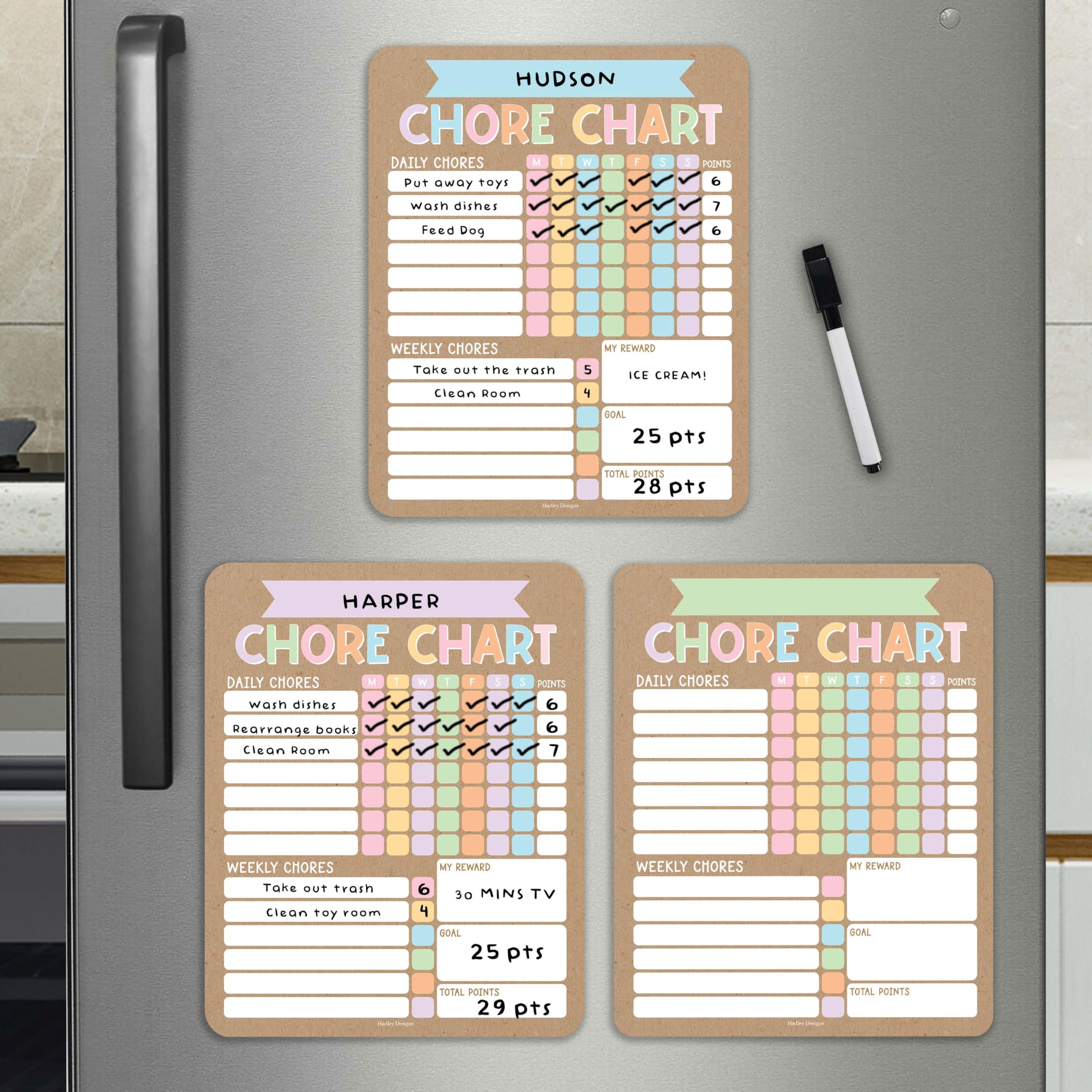 Magnetic Chore Chart for Kids Multiple Kids -3 Dry Erase Chore Chart for Adults & Teens, to Do List Fridge Behavior & Responsibility Charts for