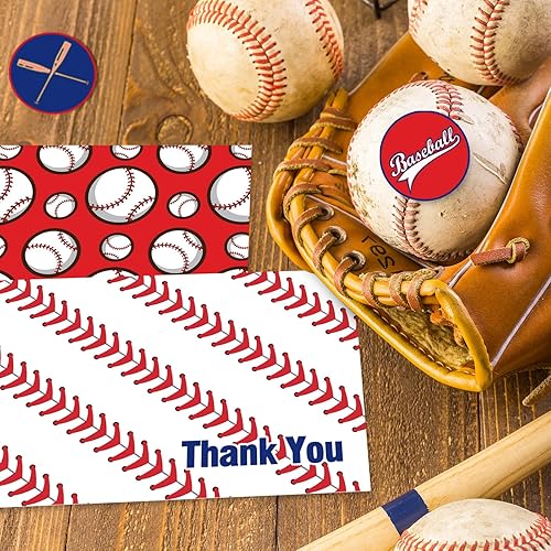 Miniatura 7 de AnyDesign Paquete de 36 tarjetas de agradecimiento de béisbol con sobres, 6 diseños rojos y azules, tarjetas de notas de agradecimiento deportivas