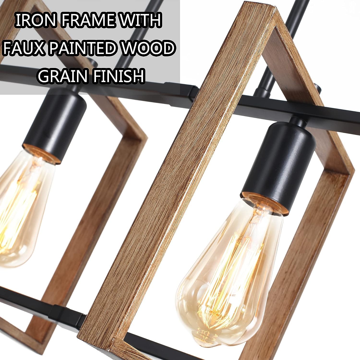 YangRy 4 Light Kitchen Island Linear Pendant Light, Farmhouse Dining Room Light Fixtures Over Rable Rustic Rectangle Chandelier Farmhouse Kitchen Light Fixtures Kitchen Hanging Lights (White Painted)