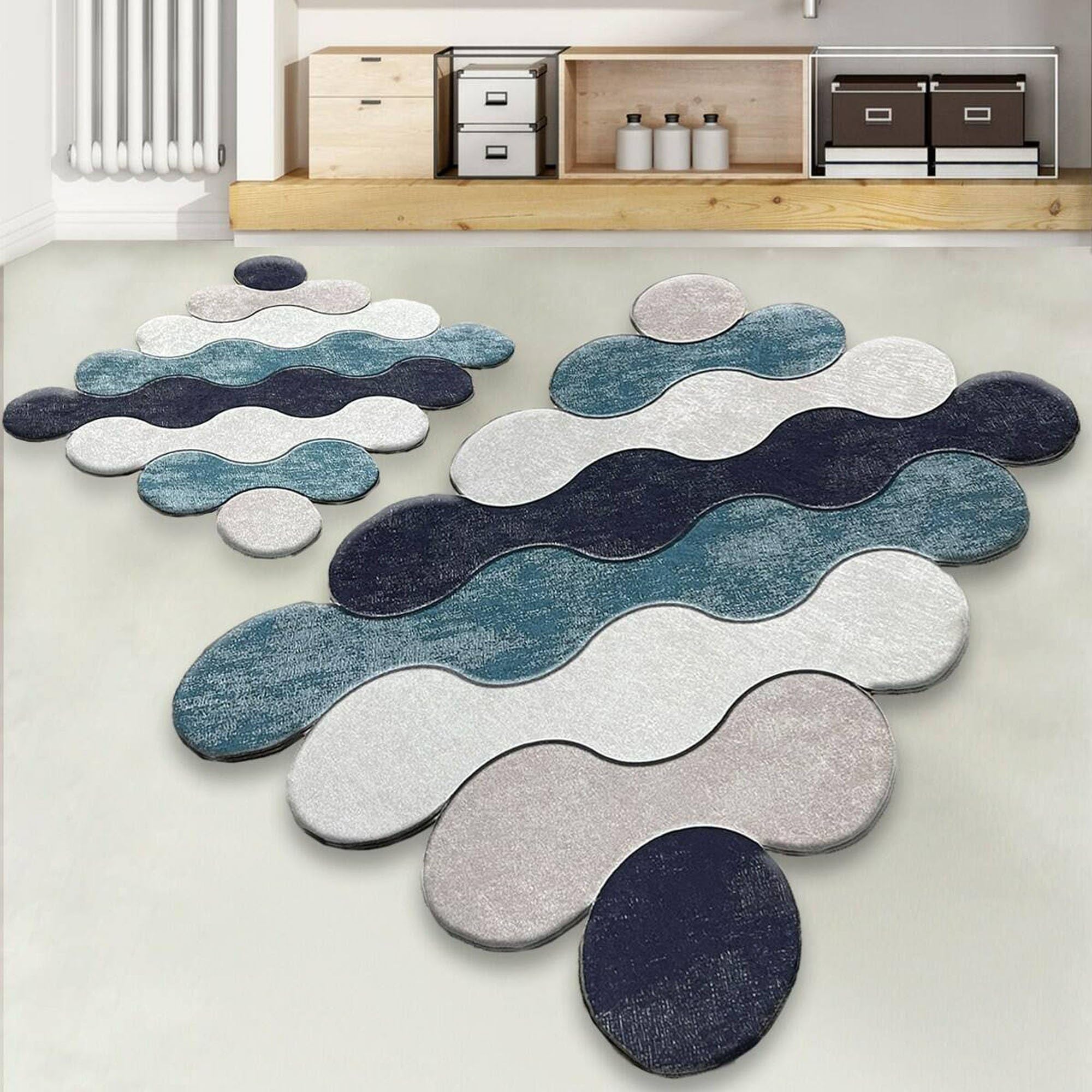 Dmora Alfombra de Baño Locri 100x60 cm azul, Forma Rectangular, Lavable en Lavadora, Antideslizante