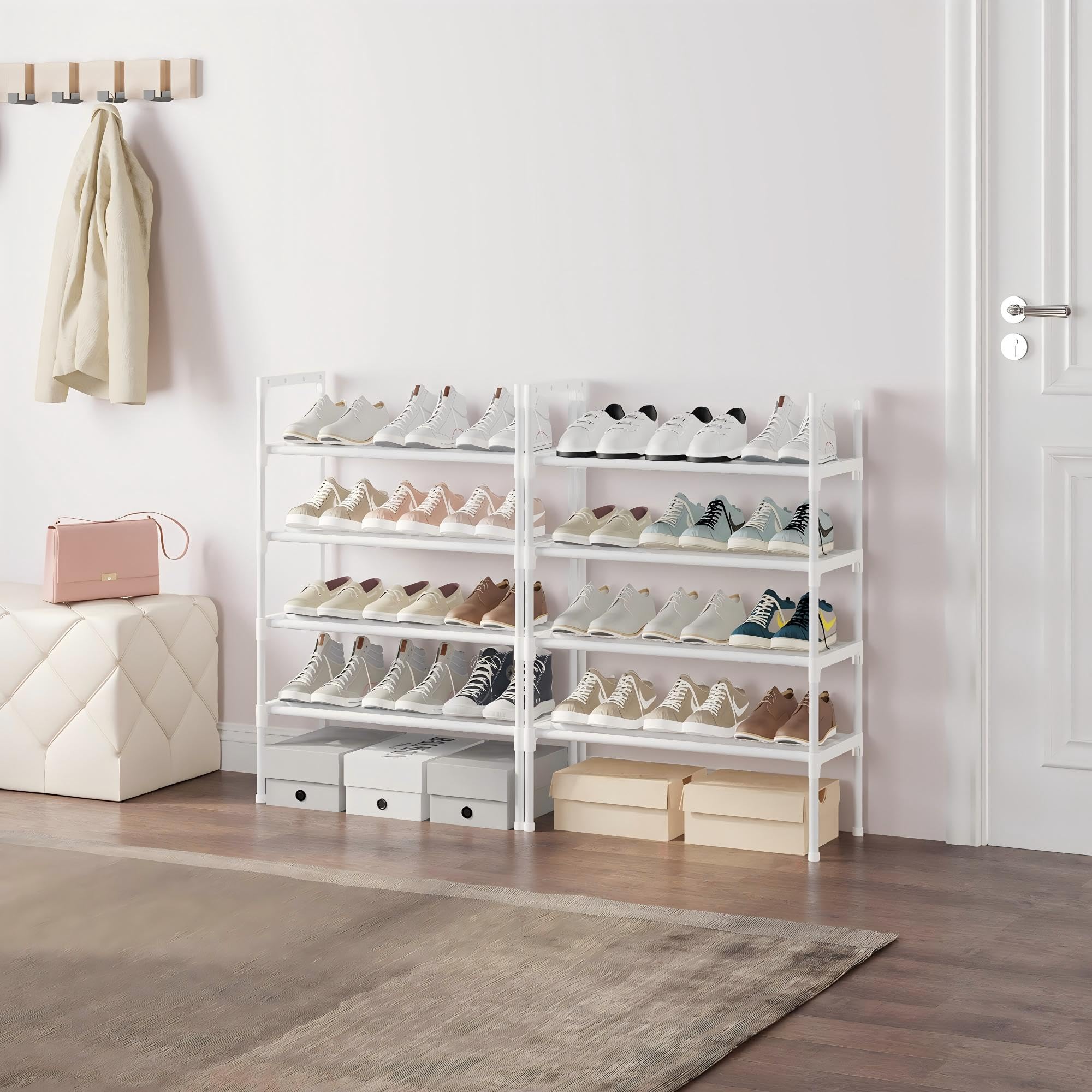S-5 6 Niveles ajustable zapatillas estante organizador zapatos diseño resistente, ahorro de espacio (Blanco)