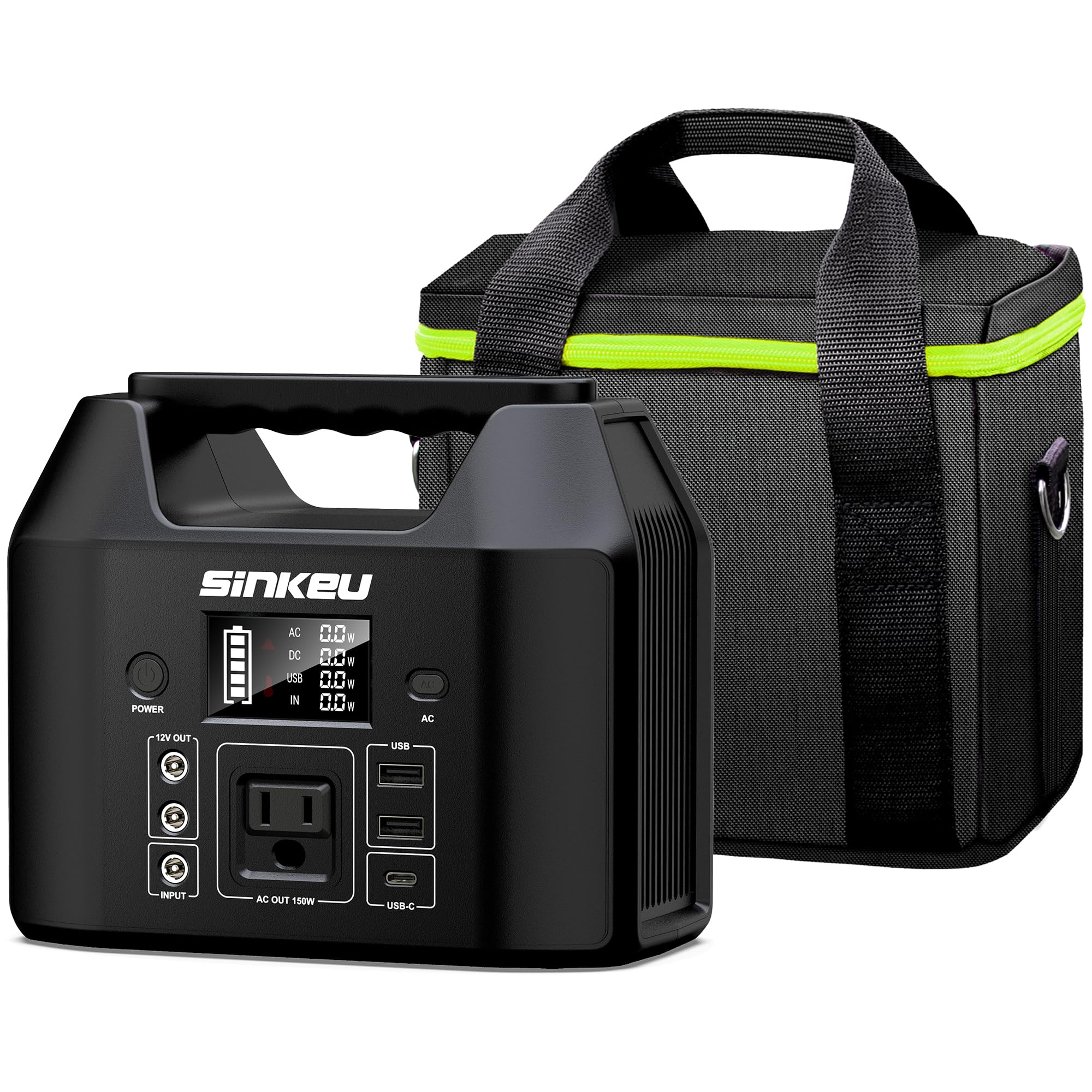 SinKeu Portable Power Station 150W with Carrying Case Bag LiFePO4 Battery Solar Generator for Home Use Camping RV