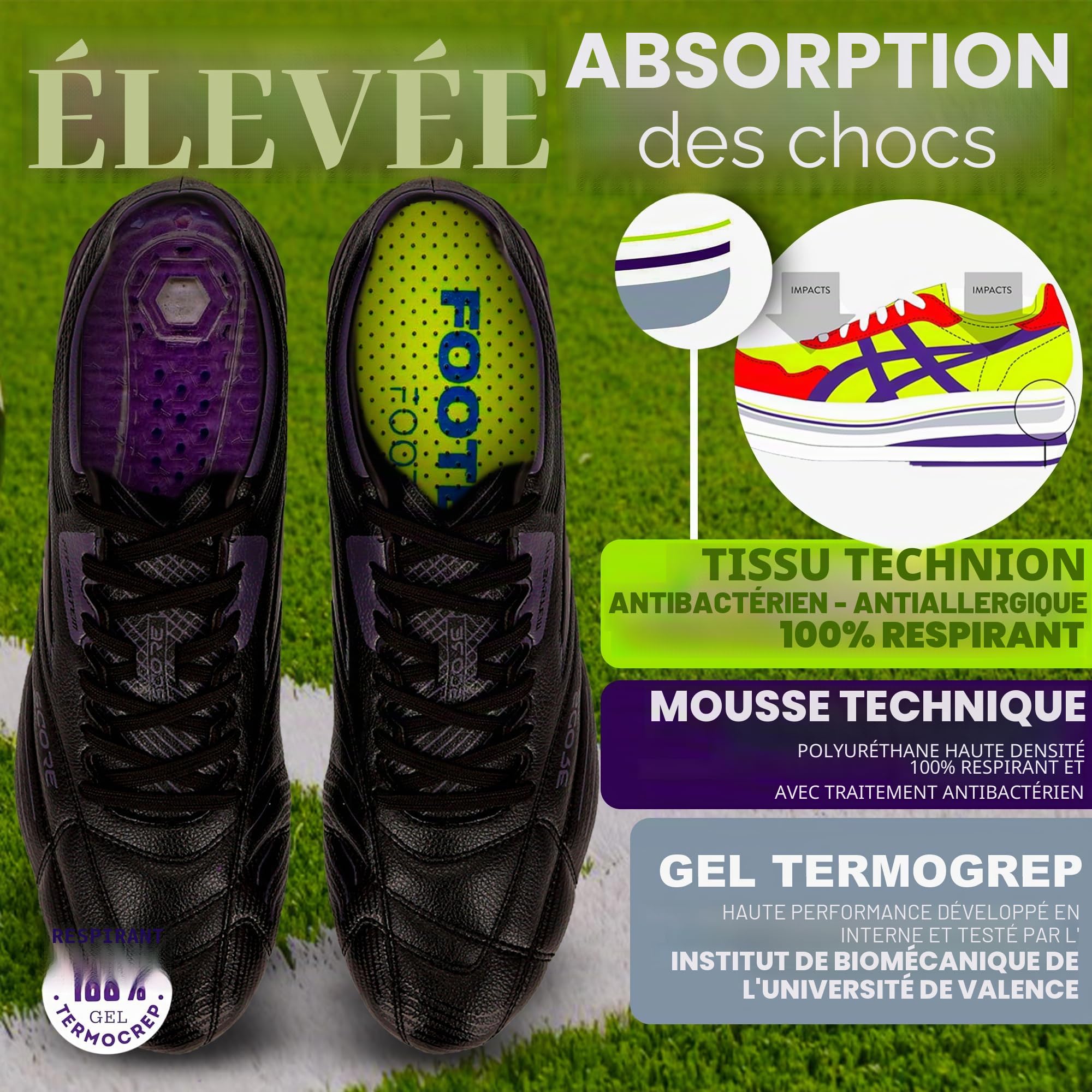 Semelles Chaussures Football | Semelles Gel Sport Homme/Femme Respirantes et Confortables | Stabilisent, Aident à Prévenir les Blessures et les Douleurs aux Pieds, Lombaires | Tailles 35-38