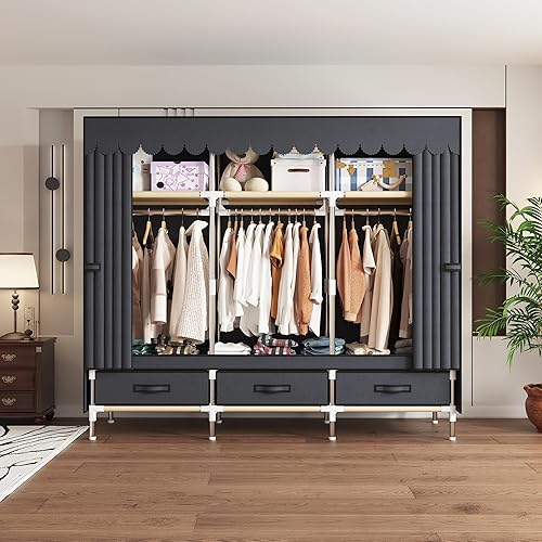 Miniatura 3 de Armario portátil duradero y fácil de montar, resistente con cubierta de tela no tejida, lo mejor para dormitorio y fácil almacenamiento y Gris