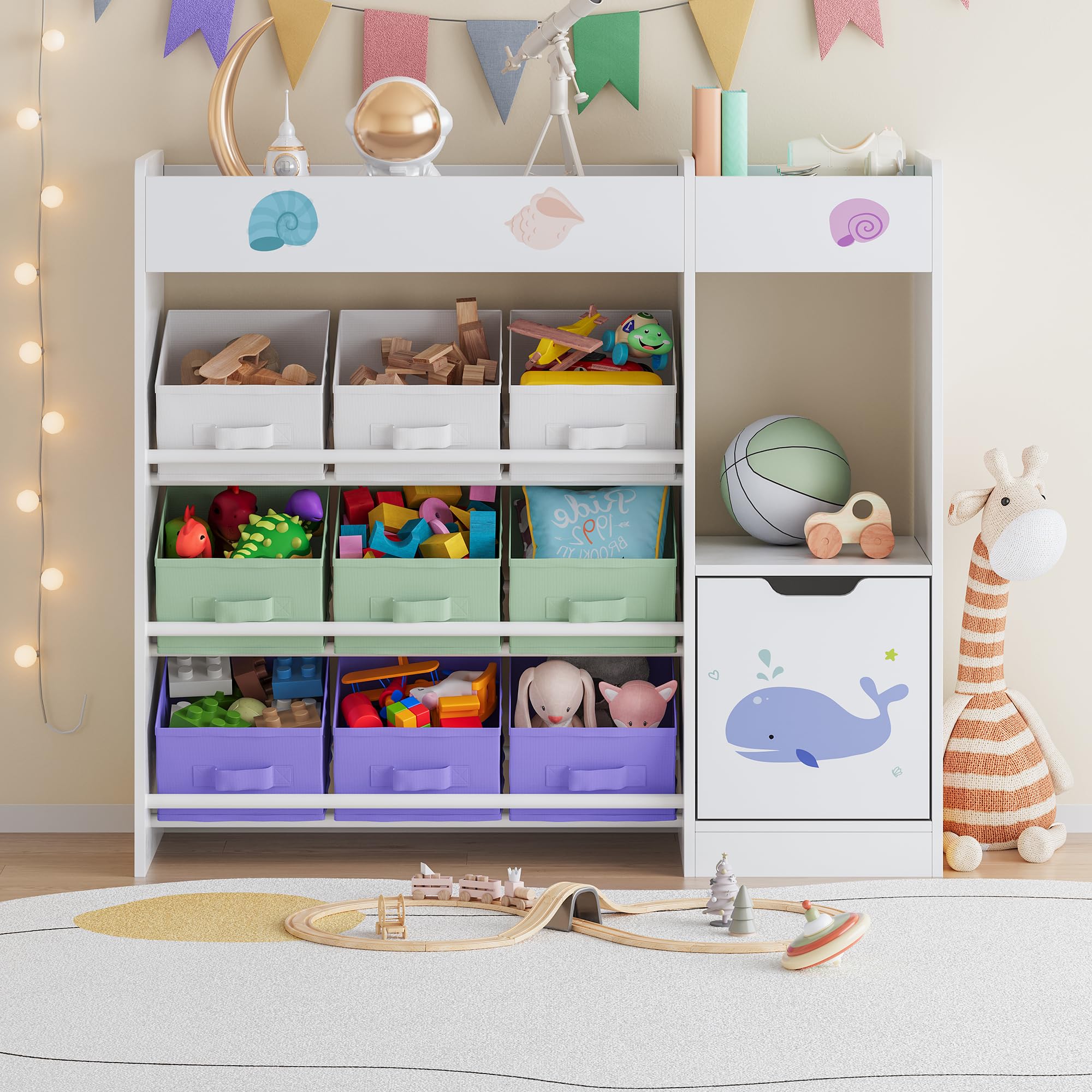 [en.casa] Estantería Infantil Søndreland Librería con Motivos Infantiles con Cajas Plegables y Compartimentos Dormitorio para Niños Habitación Infantil 80 x 90 x 30 cm - Aqua Dream
