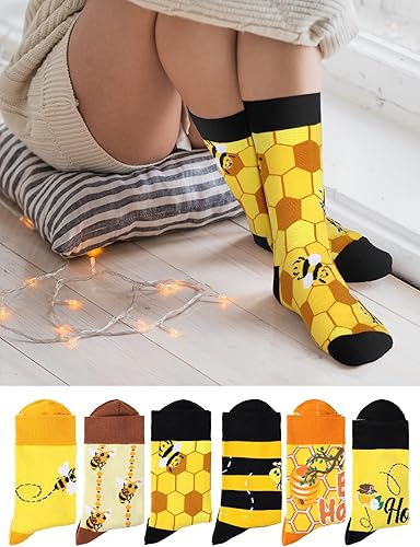 Miniatura 3 de Hotop 6 pares de calcetines de abeja para mujer, serie abeja, calcetines casuales para amantes de las abejas, regalo de Navidad, disfraz de