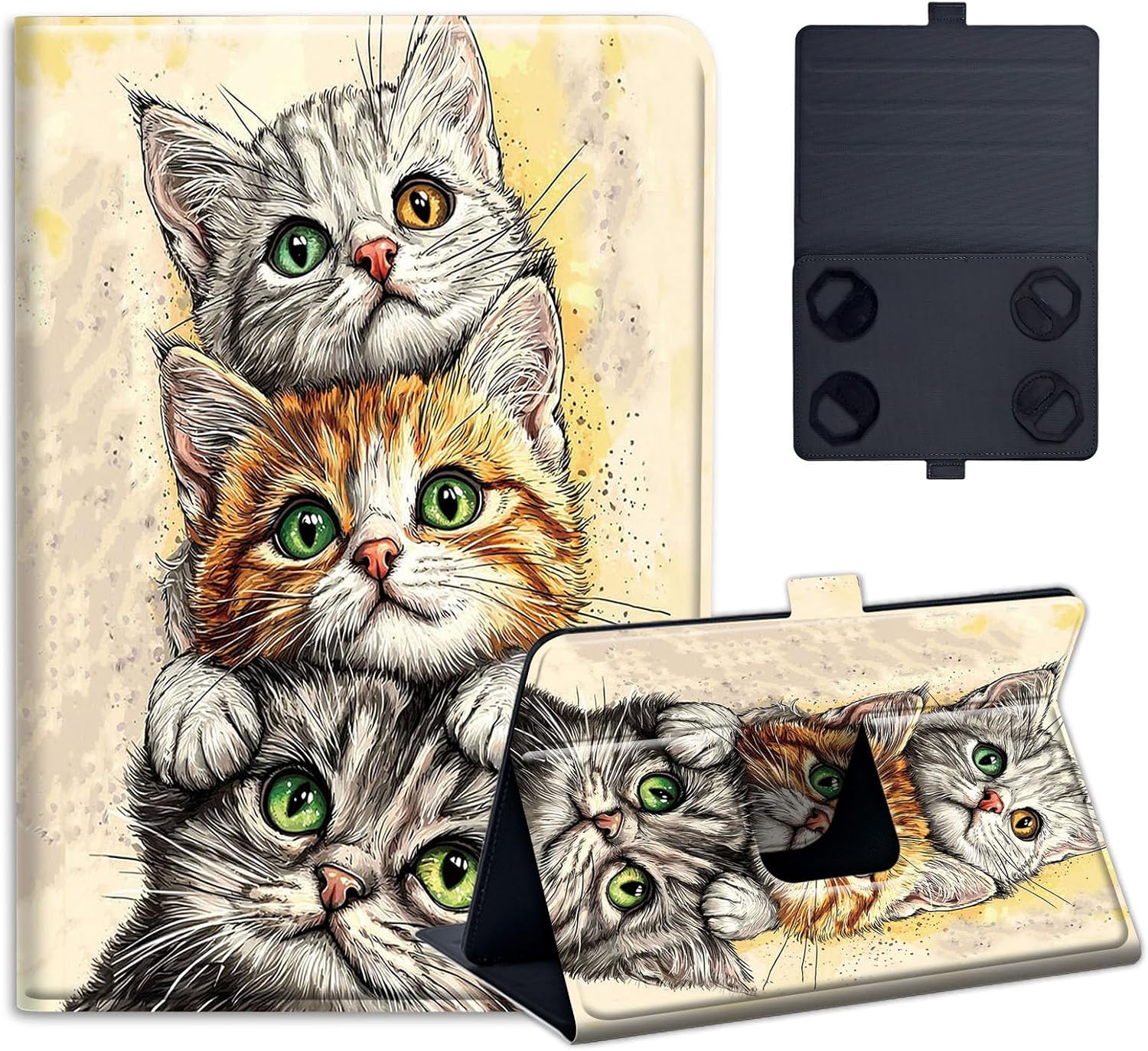 Universal 7.9" 8.0" 8.4" 8.9" 9" Tablet Case, Three Cute Kittens,Protective Cover Stand Folio Case for 7-9 Inch Tablet,Tablet Case Cover for iPad, Samsung, Other Tablet