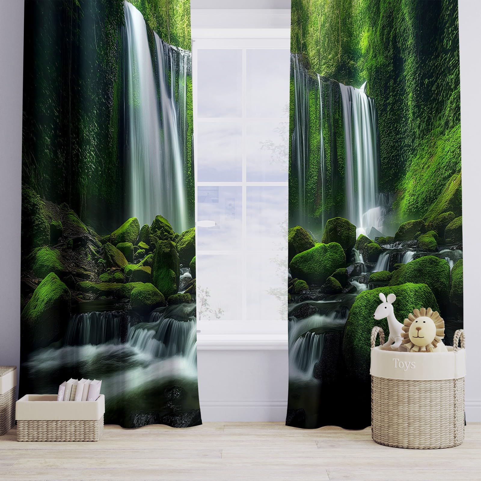 Rideau Occultant Forêt Tropicale Cascades forestières Tenture Opaque à Oeillets Draperies Intérieurs Lot de 2 Rideaux Thermique Isolant Protection UV pour Chambre Ferme Fenetre 2 x 140 X 260 cm