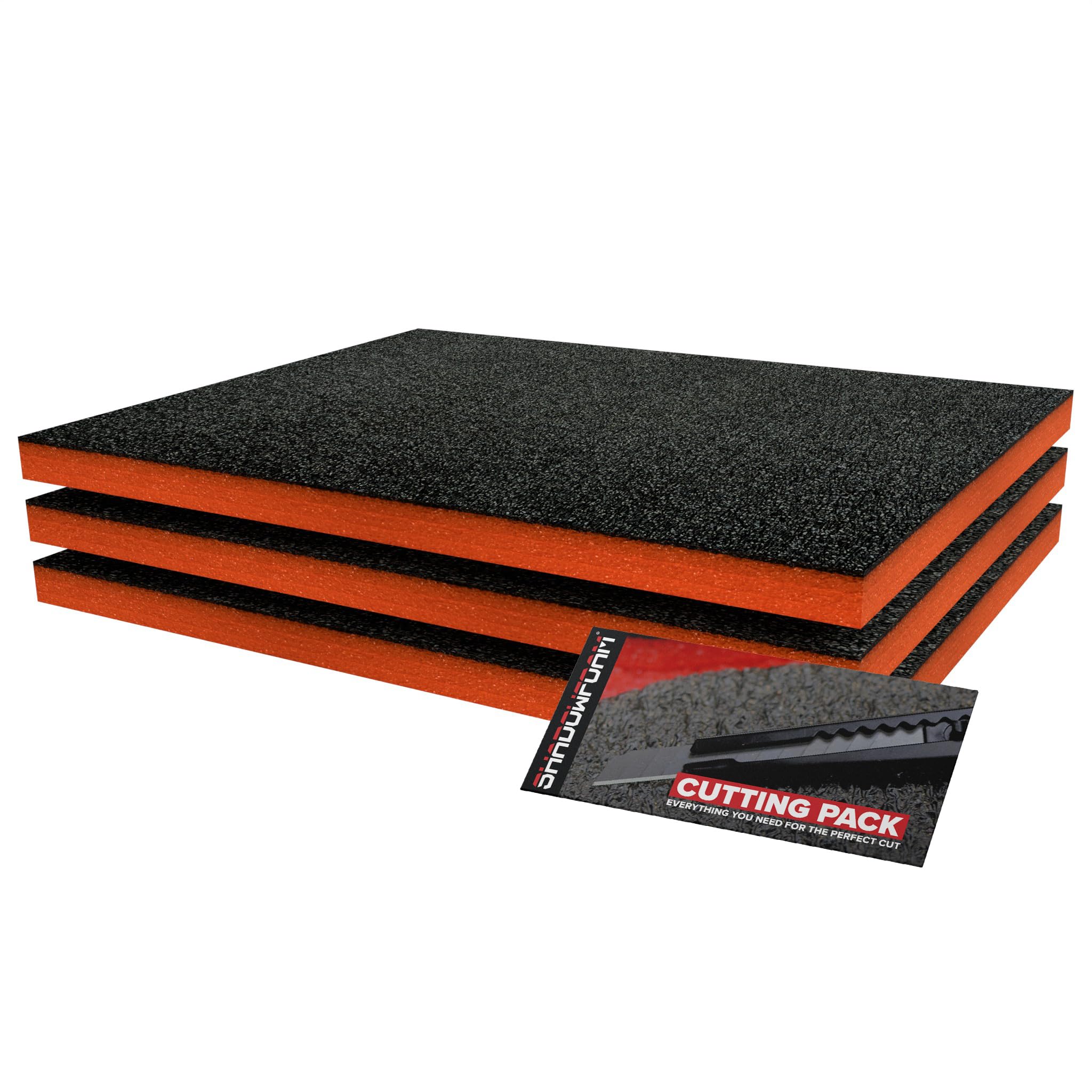 Shadow Foam Starter Kit 3pcs | Tool Box Foam Inserts - Foam Sheet 40x32cm Tool Box Organisation DIY & Tool Storage Systems (Orange, 30mm)
