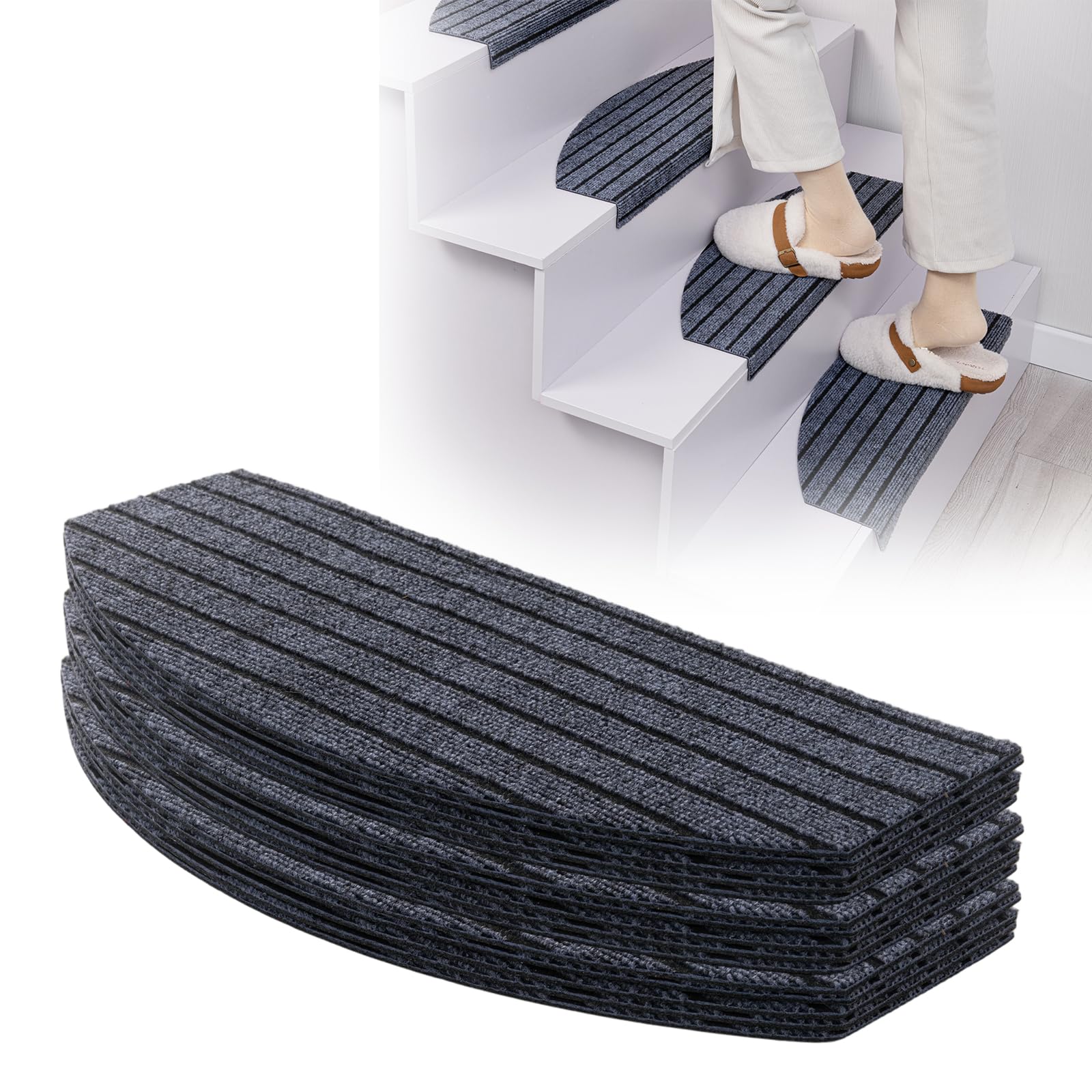 Inscrip Non-Slip Stair Treads Mats, 15 Pcs Self-Adhesive Carpet Protectors Safety Mute Floor Mats for Wooden Steps, Indoor Staircase Runner Protector for for Home Pets & Elders, 24 x 60cm (Dark Grey)