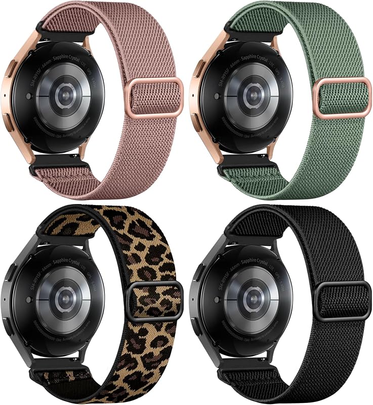 DaQin 4 Pack Stretchy Bands Compatible with Samsung Galaxy Watch 7 Band 6 5 4 FE 40mm 44mm, Galaxy Watch 5 Pro/Watch 6 4 Classic Band/Active 2, 20mm Soft Nylon Sport Strap for Samsung Watch Band Women