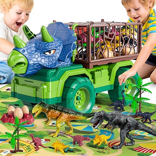 Miniatura 2 de Juguetes de dinosaurio para niños de 3 a 5 años, juego de camión de transporte de dinosaurios con 8 figuras de dinosaurio y tapete de juego, regalo