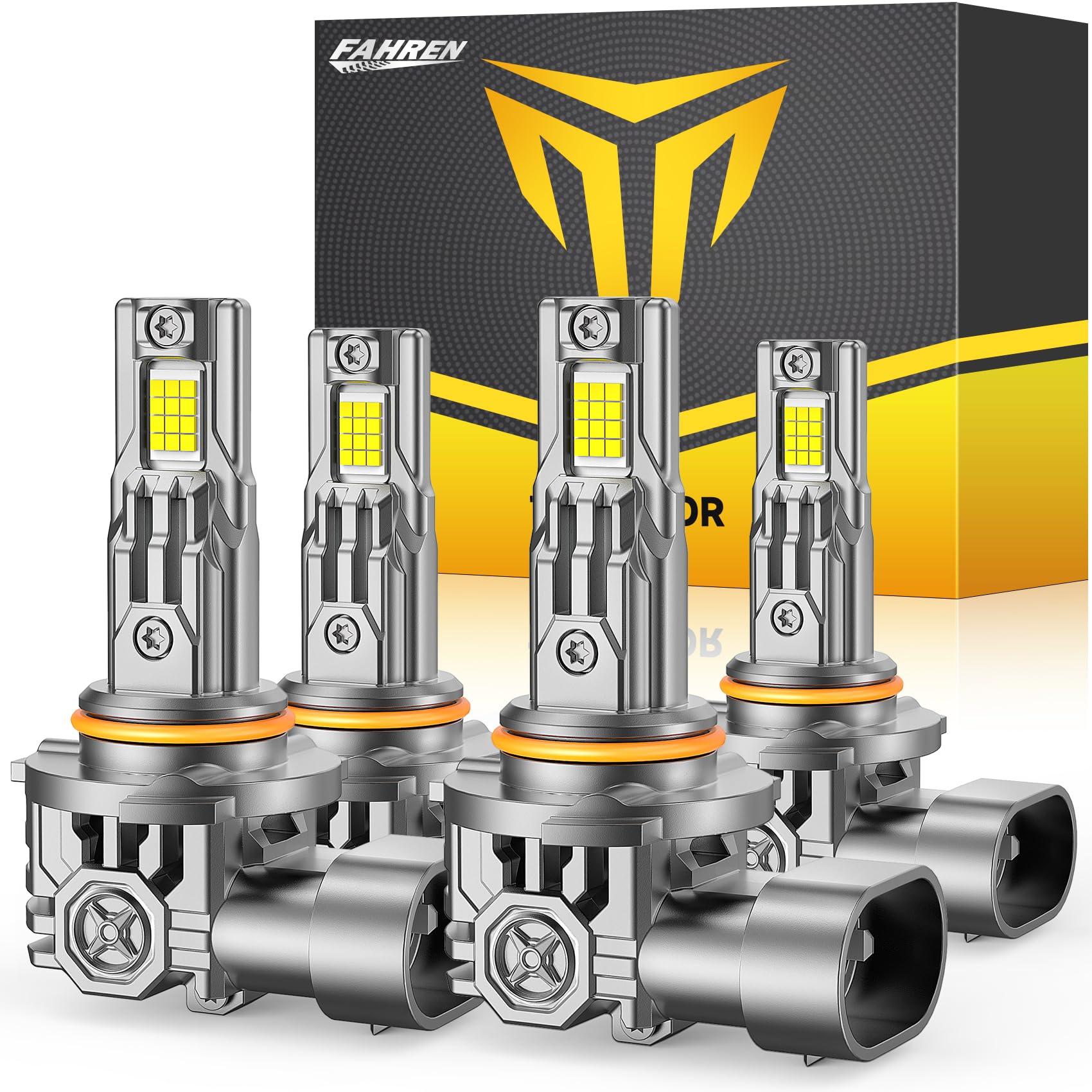 FAHREN ππ«π’π π‘πππ¬π 9005 9006 LED Headlight Bulb Kit, πππ,πππππ ππππ% Ultra-Bright, 1:1 Size Wireless HB3 HB4 Headlight Bulbs Plug and Play Halogen Replacement, Pack of 4
