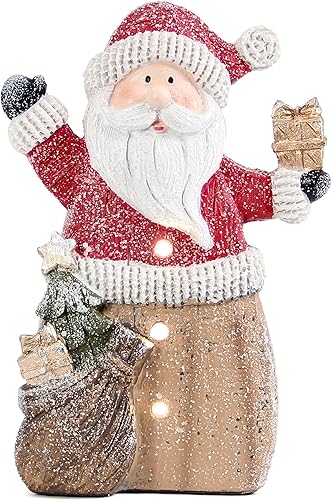 Estatua de Papá Noel con luces LED para decoraciones de Navidad, decoración de vacaciones de invierno para estantes, estantería, chimenea, manto,