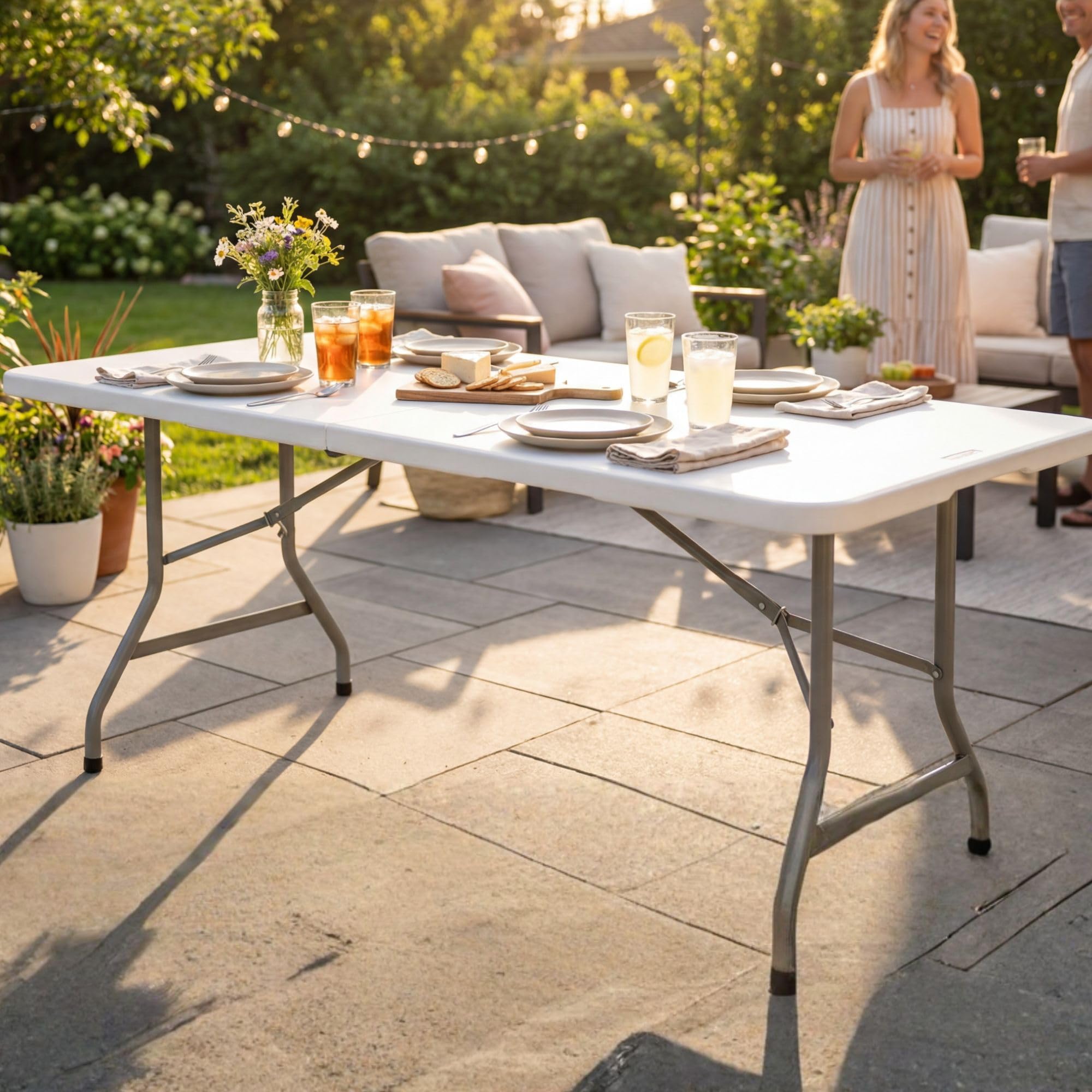 Table De Pique-Nique Pliante De 1,8 M - Tables De Camping D'Extérieur Robustes Blanches | Table De Jardin De 180 Cm pour 8 Personnes | Bureau Rectangulaire Pouvant Supporter 200 Kg