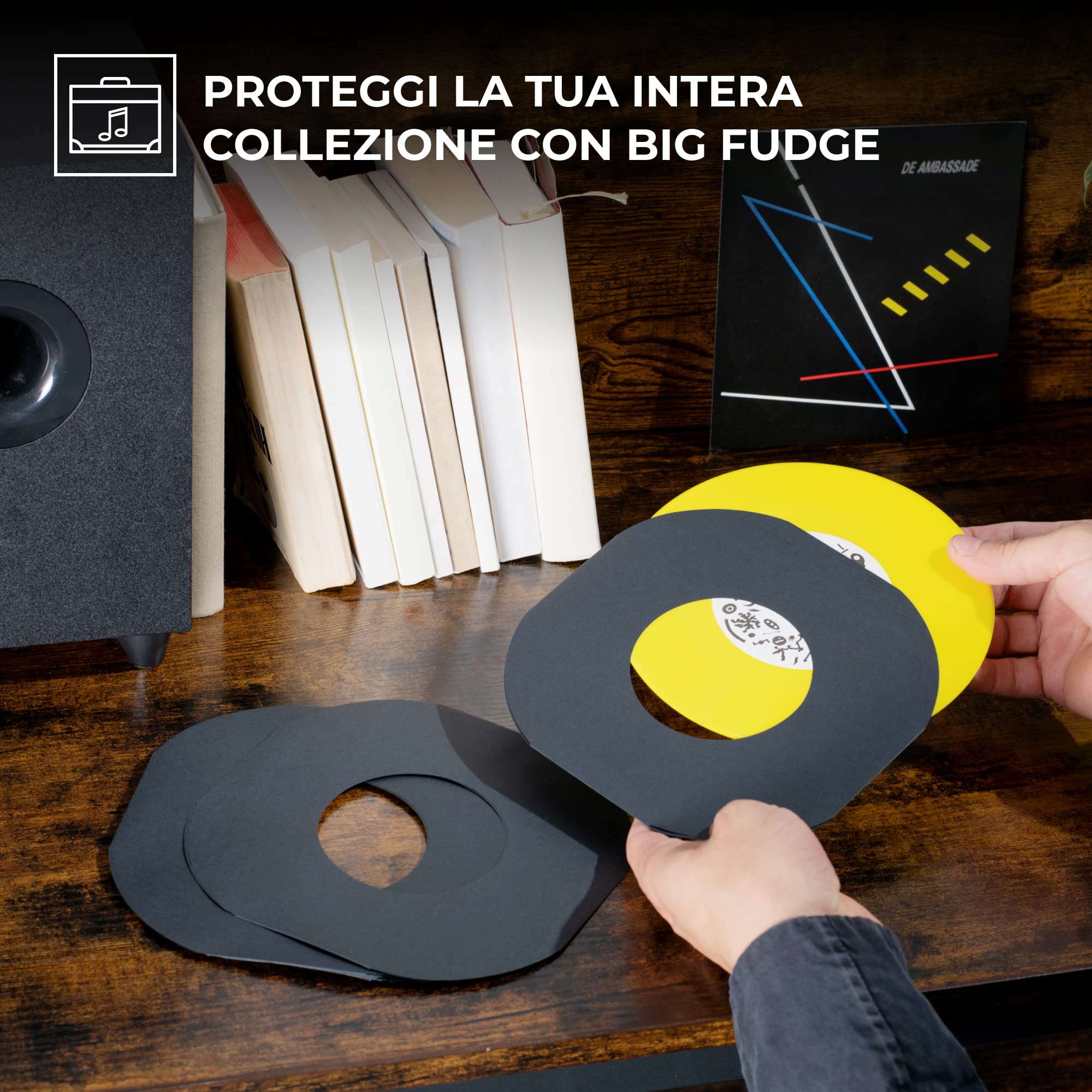Big Fudge Edizione speciale nera | Buste interne per dischi in vinile 50x | Realizzato in carta pesante e priva di acidi | Copertine per album con angoli arrotondati| Giacche Slim Record | 7"