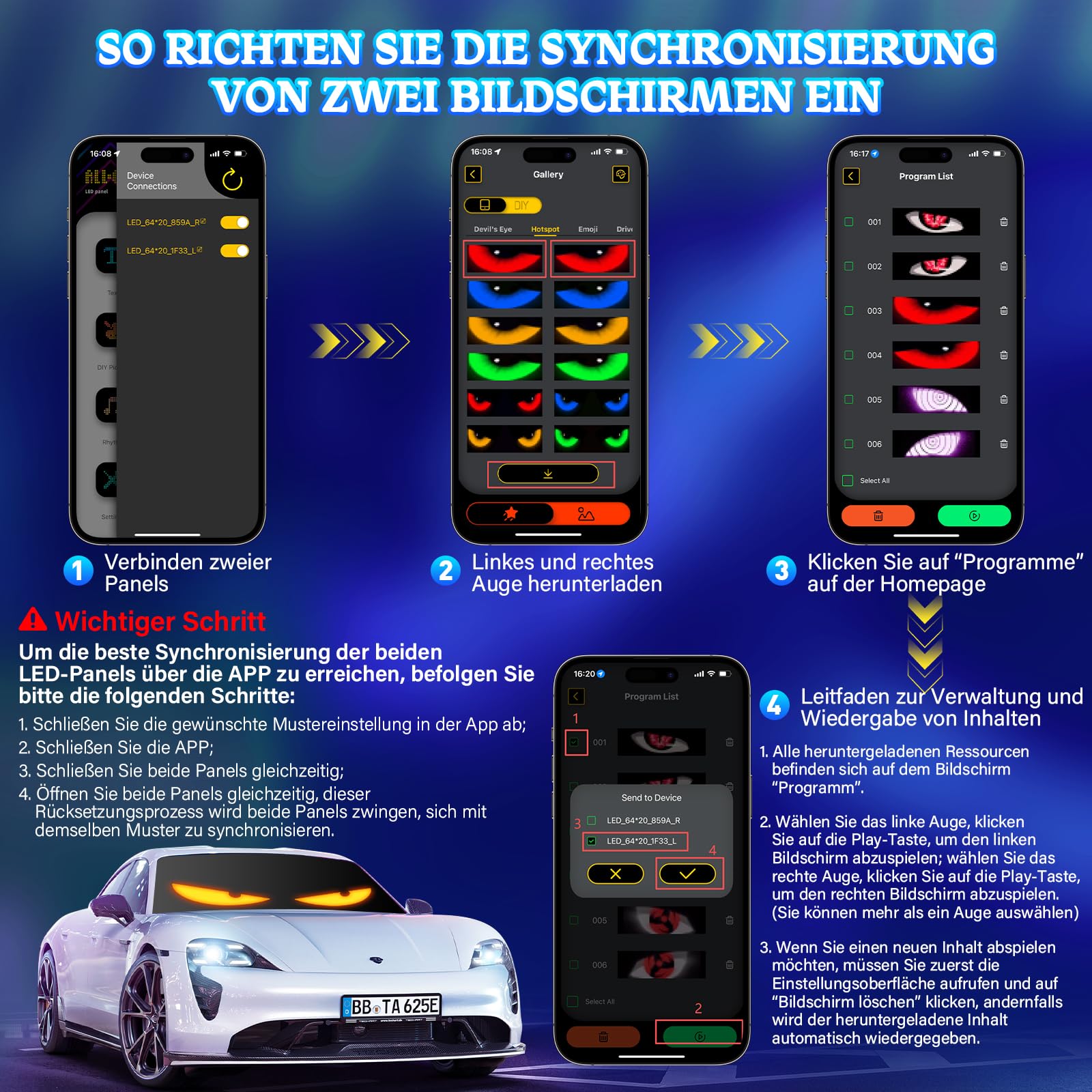 2 Stück Devil Eyes Light For LKW, Cars LED Auge Lichter (92*374mm), Programmierbare Flexible LED-Panel, Fernbedienung & Bluetooth APP-Steuerung, Geeignet für Autos, LKWs, Party, Billboard, Geschenke