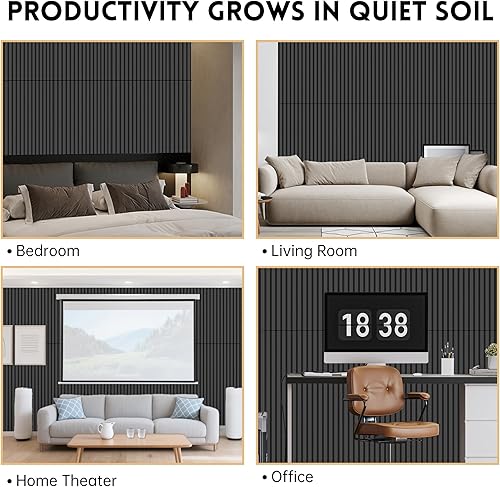 Vista 15 de RITOLLO Paquete de 4 paneles de madera para pared, paneles acústicos de listones de madera de 47.2 x 23.6 pulgadas para pared, paneles Roble natural