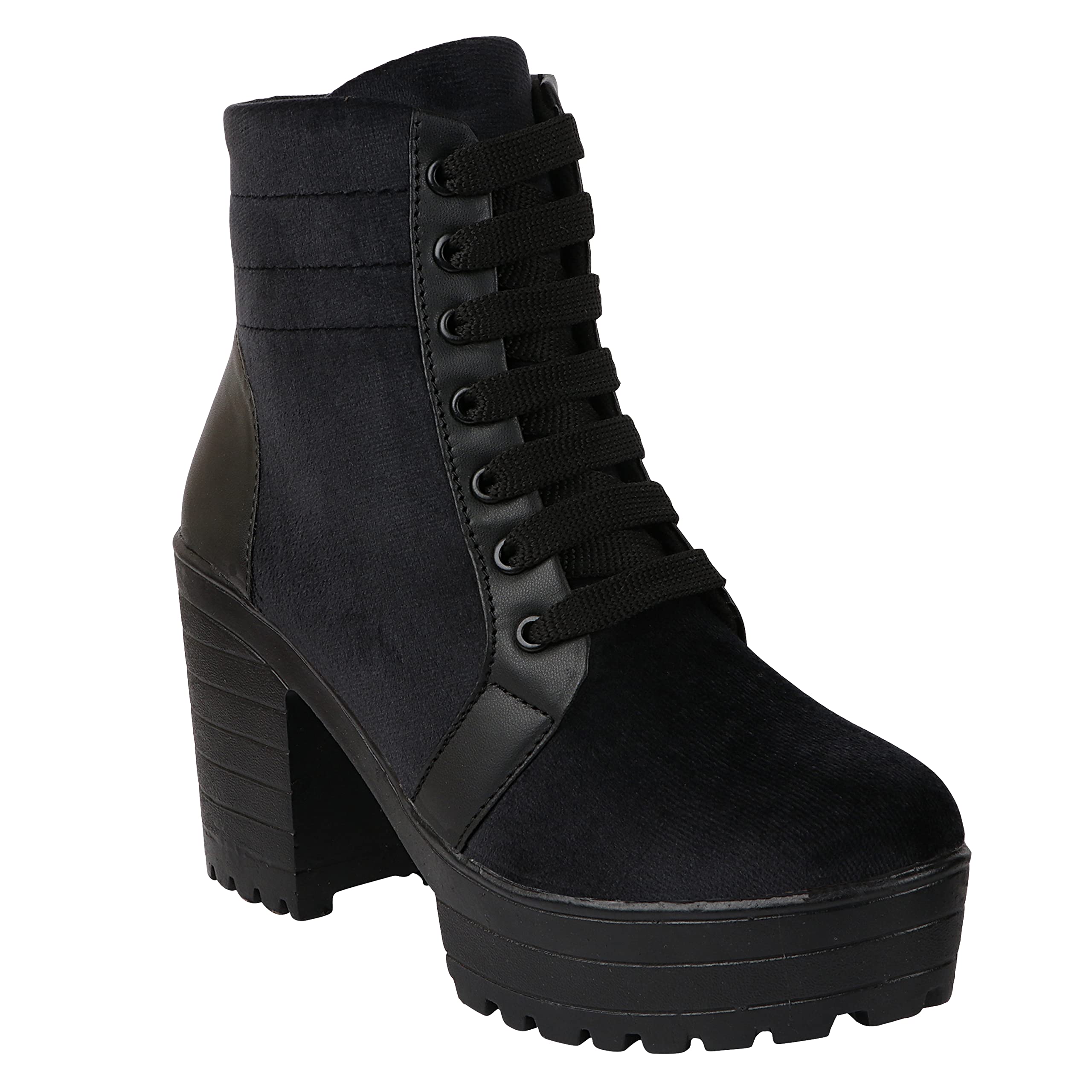 Do Bhai Women Black Block Heeled Lace Up Boot (B09PBNRSN5) Amazon Price History, Amazon Price Tracker