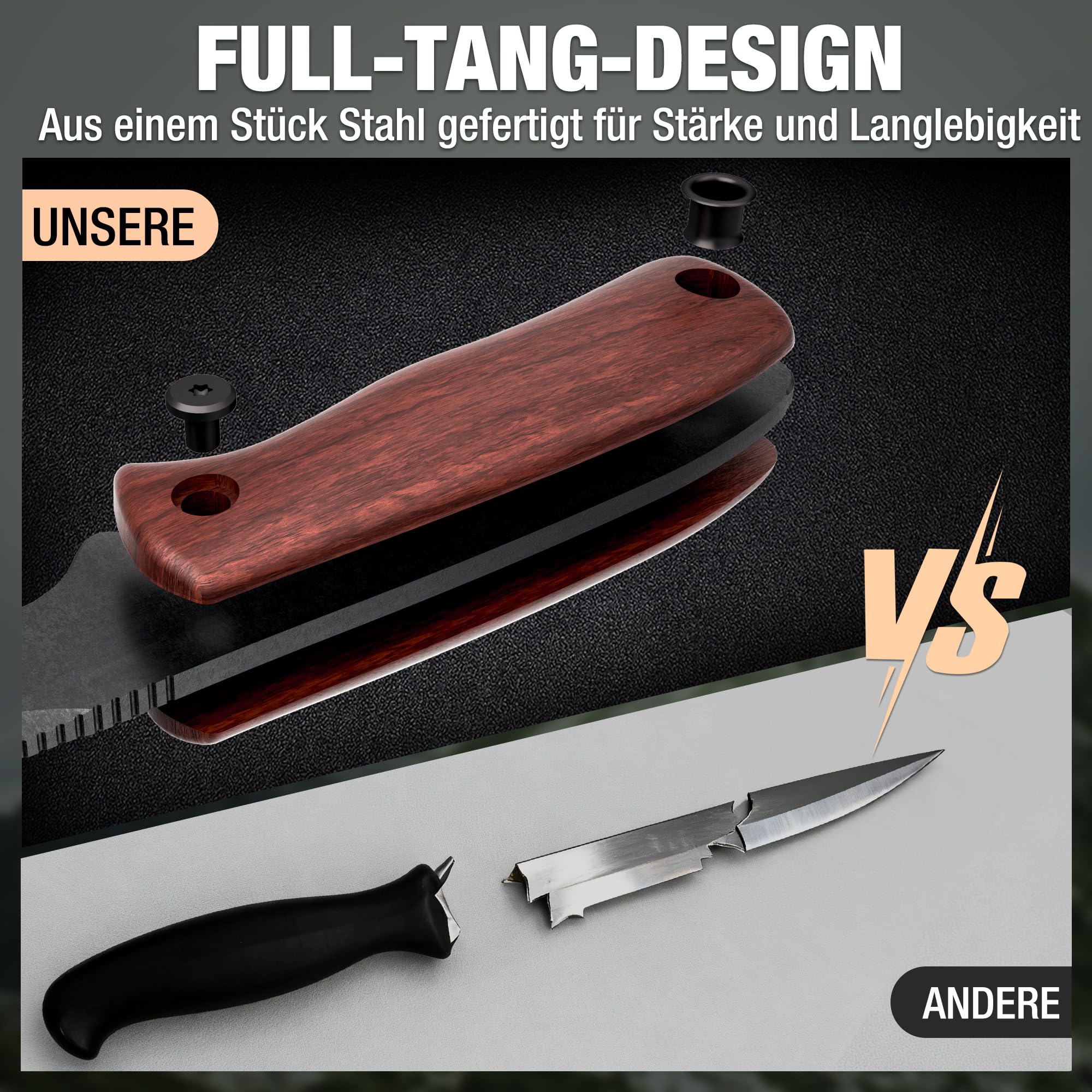 FLISSA Outdoor Messer, Jagdmesser feststehende Klinge aus 14C28N Stahl, Premium Survival Messer mit Ebenholzgriff und Scheide, Full-Tang Bushcraft Messer für Outdoor, Abenteuer, Geschenke für Männer