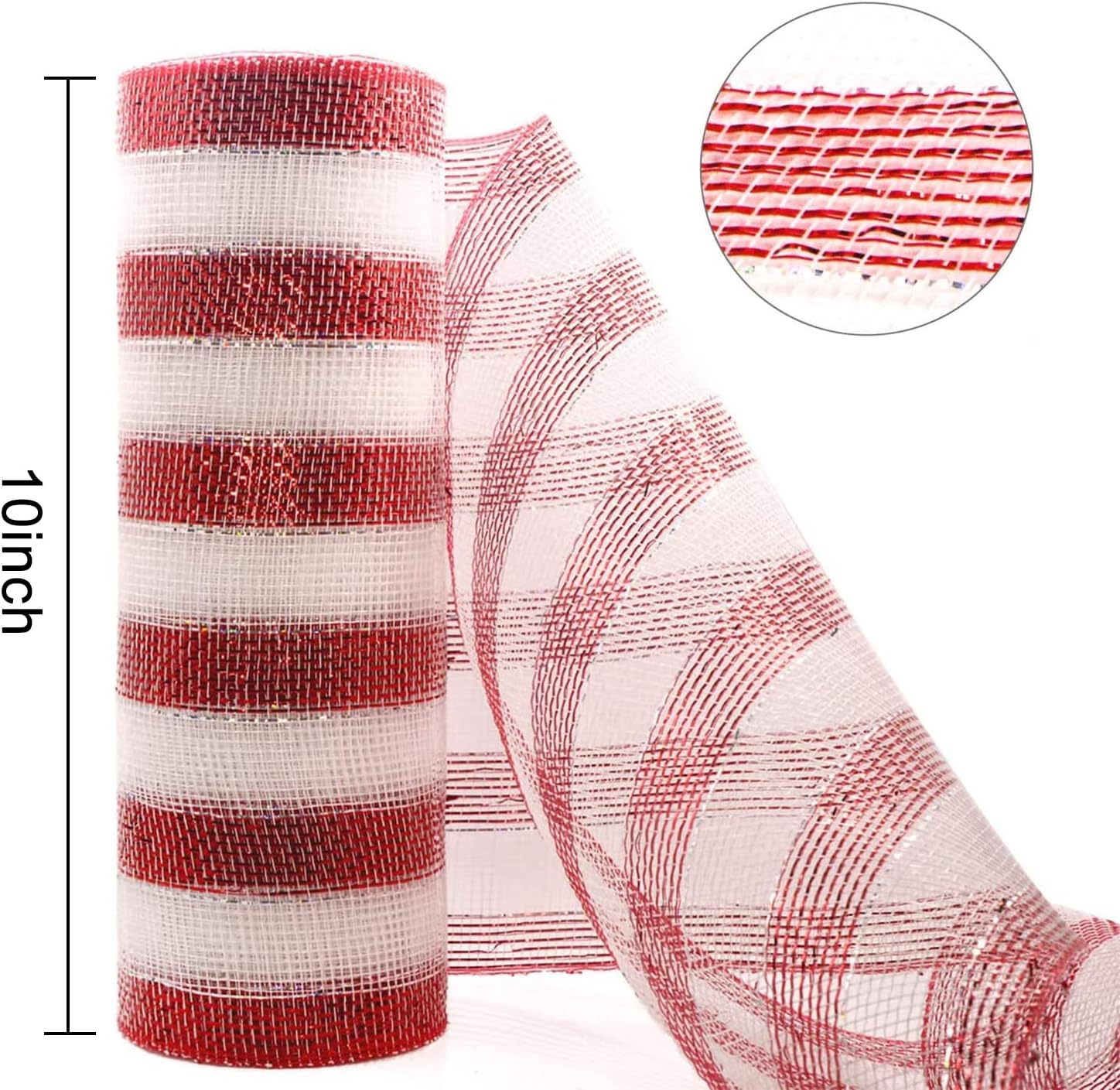4 Roll Christmas Poly Mesh Ribbon, 10 Inch x 30 Feet Metallic Poly Mesh Ribbon Red Green and White Glitter Foil Decorative Mesh Rolls for DIY Wreath Crafts Party Decoration
