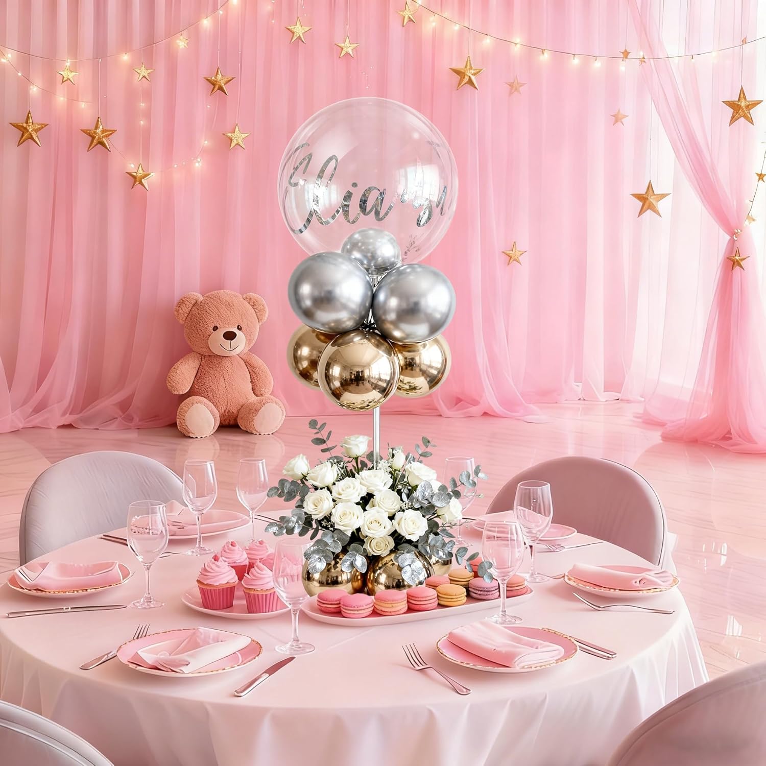 Aneco 12 Pieces Clear Acrylic Balloon Stand Set 15.7 Inches Height Balloon Centerpieces Stand with 12 Water Bags for Table Top Birthday Wedding Party Event Decoration (Balloons Not Included)