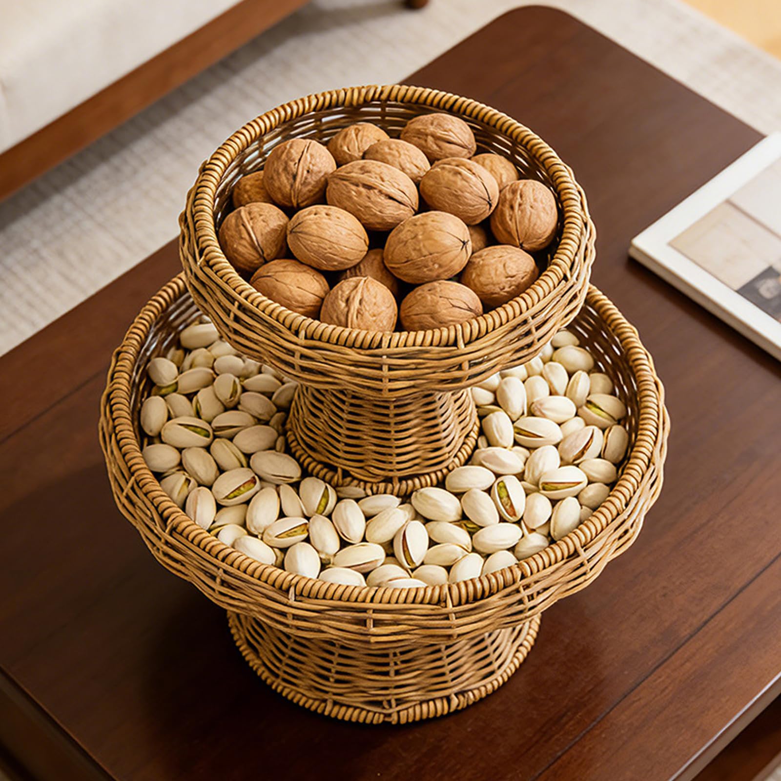 Panier de rangement rond tissé robuste pour fruits, livres, magazines et petits effets personnels. Panier de rangement pour la maison