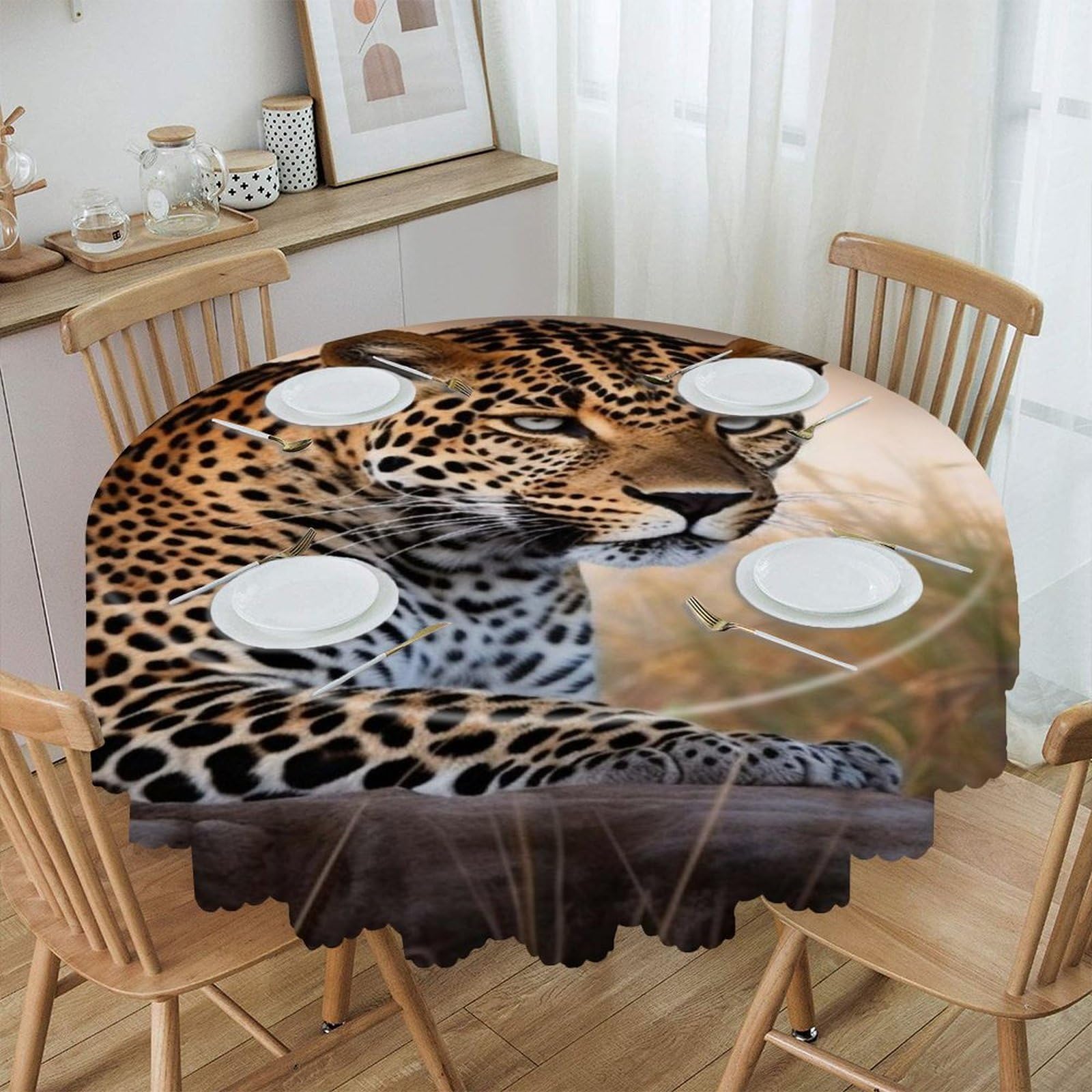 VstaDank 60 Inch Round African Animal Leopard Tablecloth Polyester Waterproof Wrinkle Free Table Cloth Spillproof Washable Table Cover Colorful Tablecover Decor for Home Kitchen Dining Party