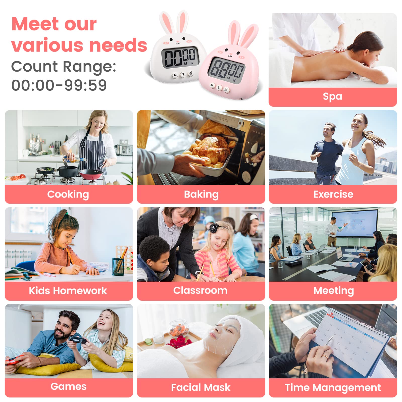 Kitchen Timer Magnetic Timer Visual Timer Digital Timer Classroom Timer Eggs Timer with LCD Screen for Kids,Adults,Autism and ADHD?2Pack??