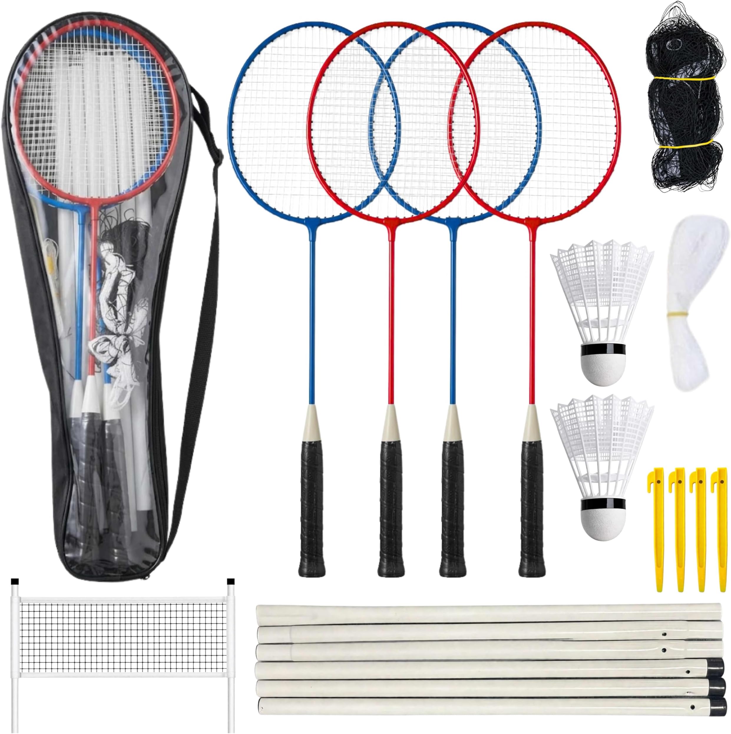Unibos Badminton Set with Net & Poles for Garden – Complete 4 Player Outdoor Badminton Game with 4 Rackets, Shuttlecocks & Carry Bag – Family Garden Games, Beach & Camping Set for Kids & Adults