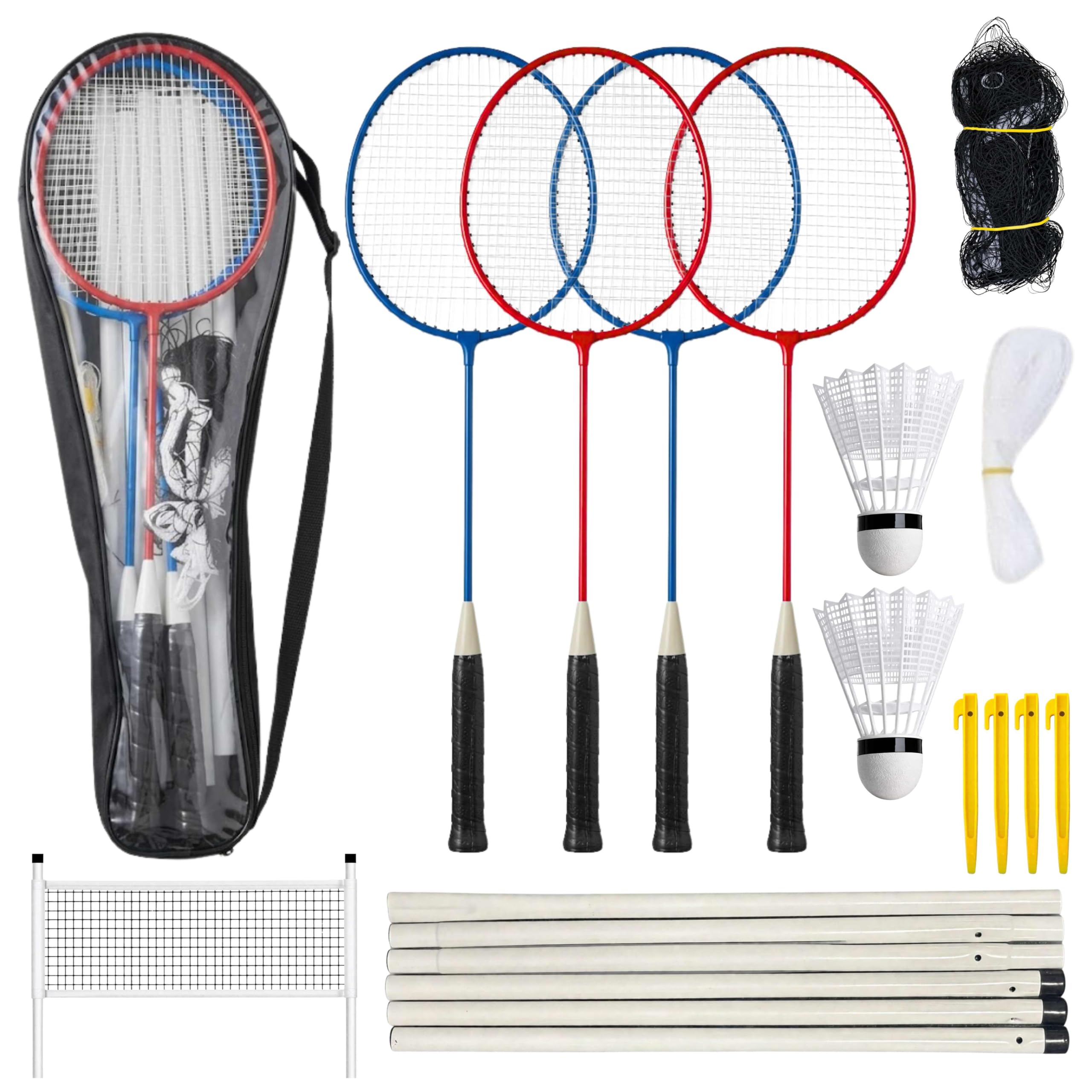 Unibos Badminton Set with Net & Poles for Garden – Complete 4 Player Outdoor Badminton Game with 4 Rackets, Shuttlecocks & Carry Bag – Family Garden Games, Beach & Camping Set for Kids & Adults