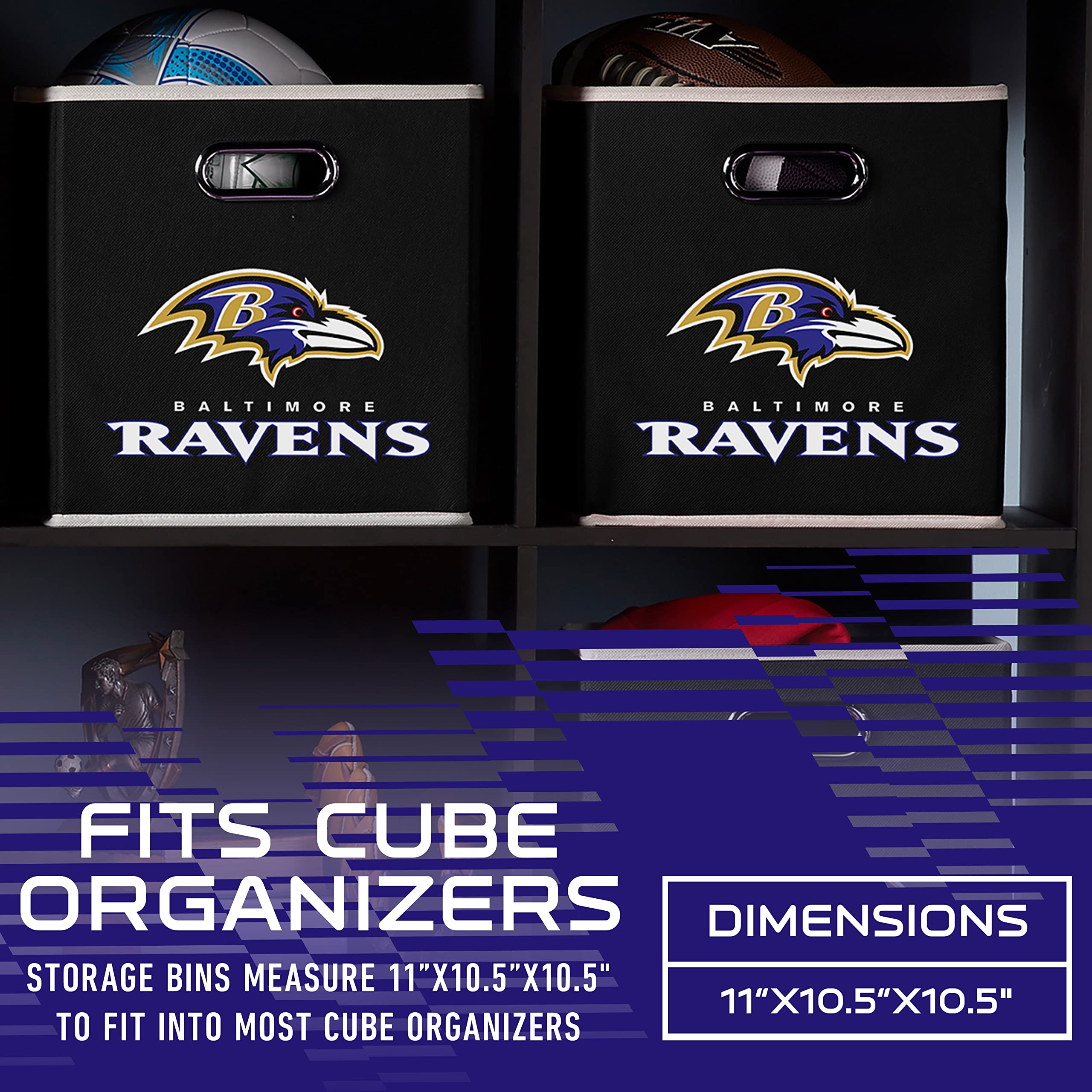 Franklin Sports NFL Baltimore Ravens Collapsible Storage Bin NFL Folding Cube Storage Container Fits Bin Organizers Fabric NFL Team Storage Cubes One Size - Image 3