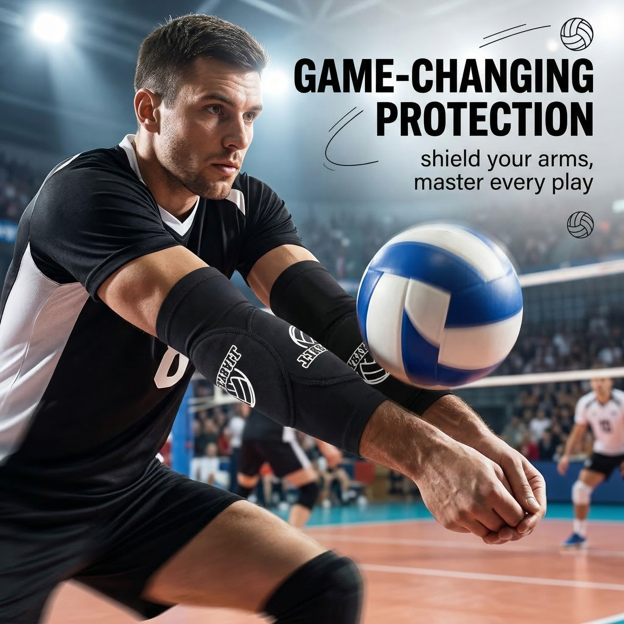 Protectores de Brazo de Voleibol, Antebrazo con Almohadilla de Protección Antideslizante y Orificio para el Pulgar, para Entrenamiento y Partido, M — view 2
