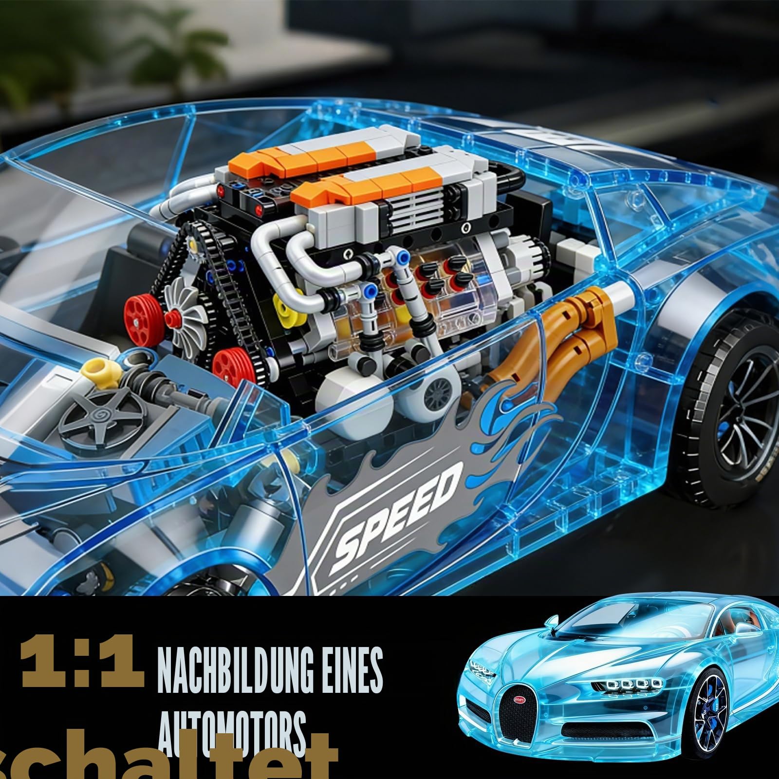 Technik V8 Motor Bausatz Klemmbausteine, W16 Auto Engine Modellbausatz | Wiederaufladbarem Sichtbarer Motor mit 16 Zylindern, Kompatibel mit Lego, für Auto Fans und Jungen ab 14 Jahren (1063 Teile)