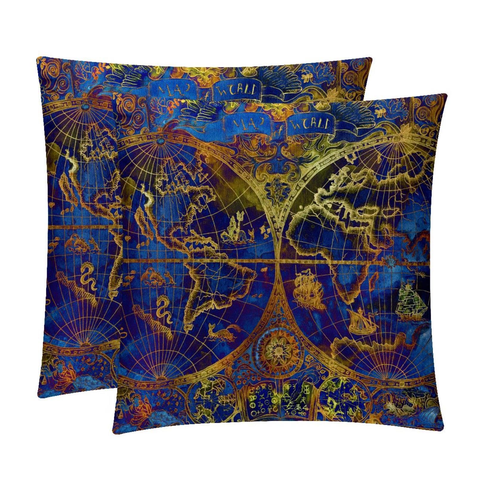TDGKPZ World Map Throw Pillow Cases 2 Pack Pillowcases Zipper Cushion Covers For Bedroom Living Room 40x40cm