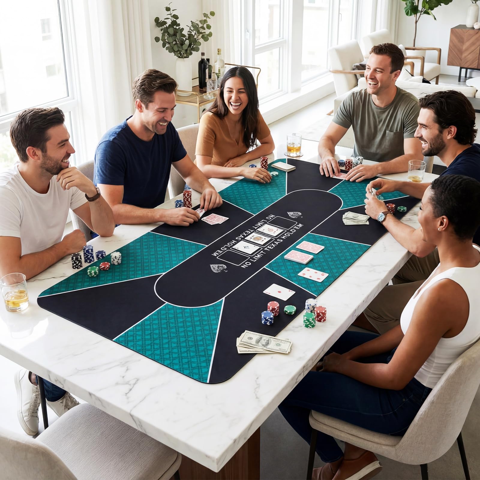 COSTWAY Alfombra de Póquer Texas Hold'em 179x89 cm, Repelente al Agua, Antideslizante, para 10 Jugadores