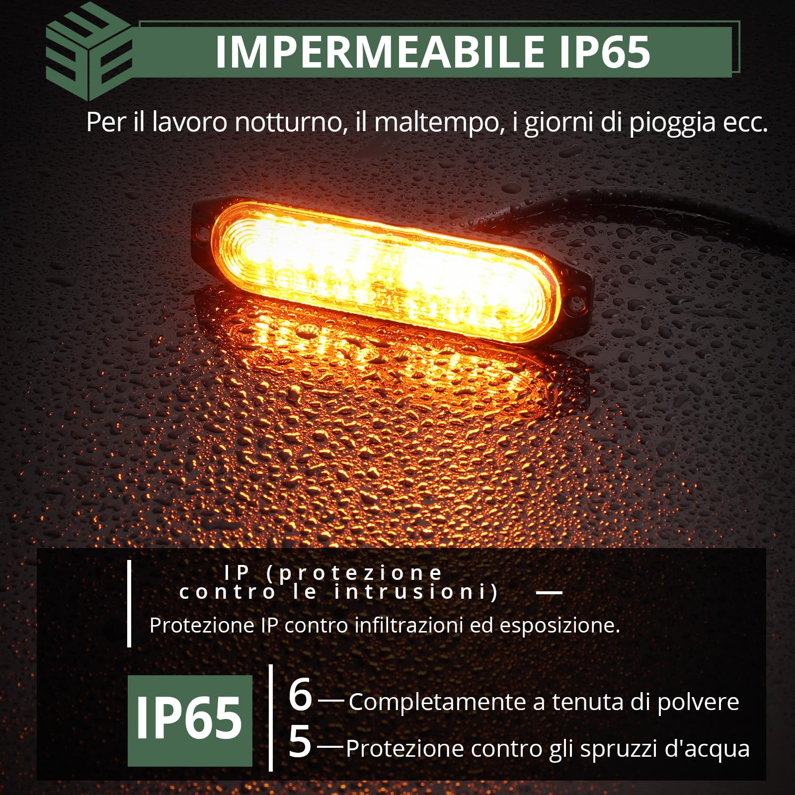 EYPINS 4x 12 LED 12 W Luci Lampeggianti LED con Cavo di Sincronizzazione 22 Modalità Flash Impermeabile IP65,Luci di Emergenza Ambra 12/24 V,per Trattore Camion Auto e Rimorchio,Conforme E9