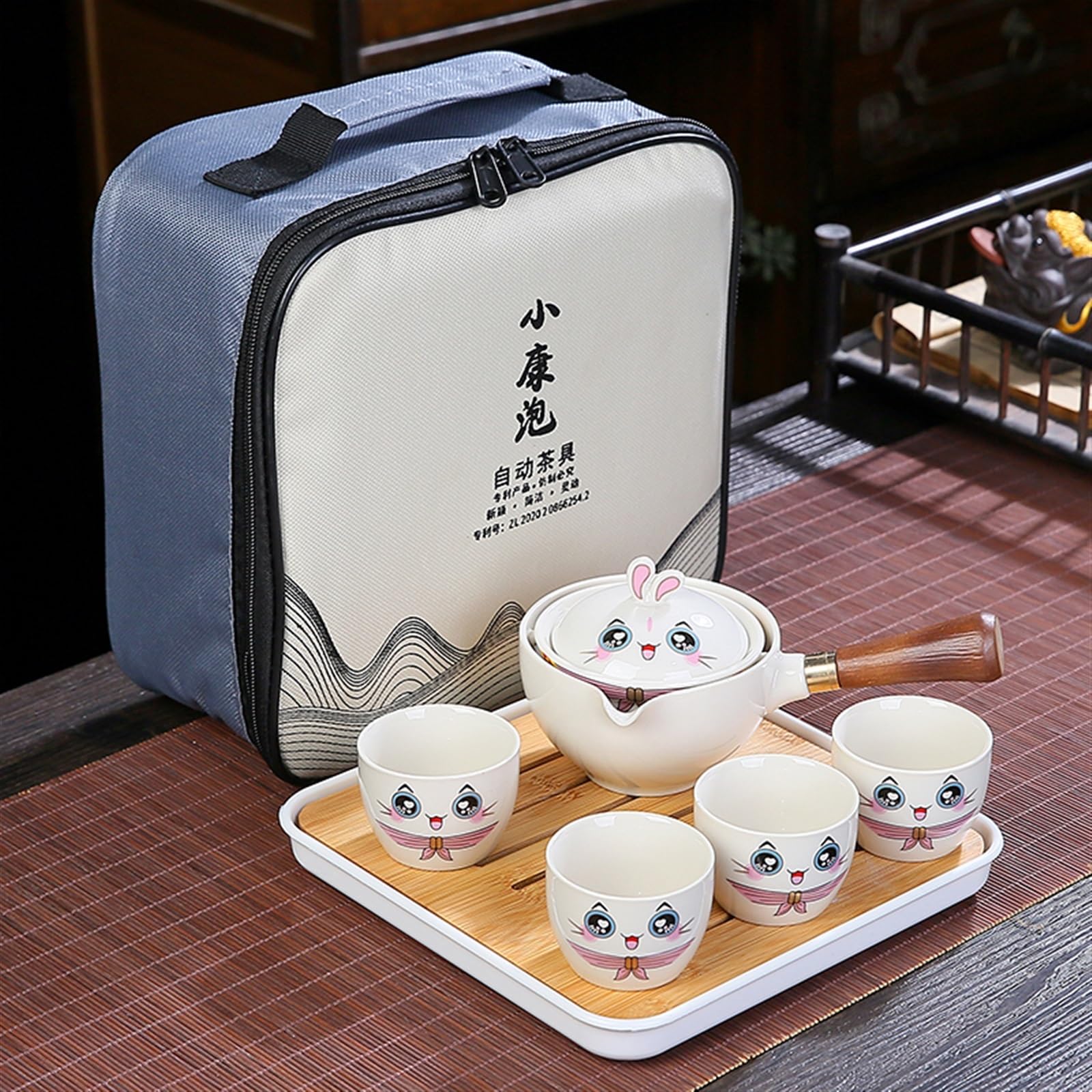 Kungfu - Set da tè portatile in ceramica e vetro, set da tè cinese per kung fu, set da viaggio, teiera per tè, teiera e tazza da tè, infusore (A3