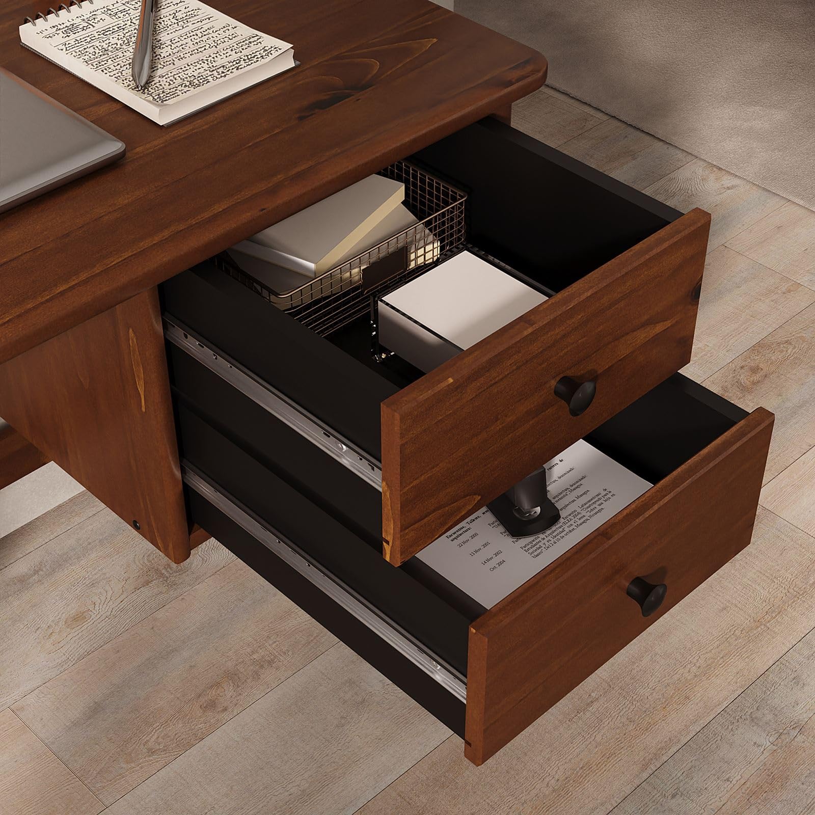 IDIMEX Schreibtisch Marlo aus Massivholz, Kastanie Farben – Holzschreibtisch mit 2 Schubladen, Homeoffice Tisch mit Stauraum, minimalistisches Design