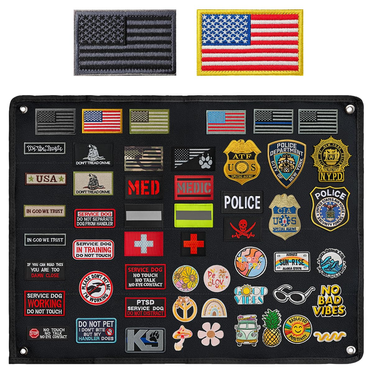 ZESION Black Tactical Patch Display Panel Holder Board, Collapsible Tactical Patch Display Rack Military Patch Mounting Plate with 2 Flag Patch Included (23.6"x 17.7")-image-35