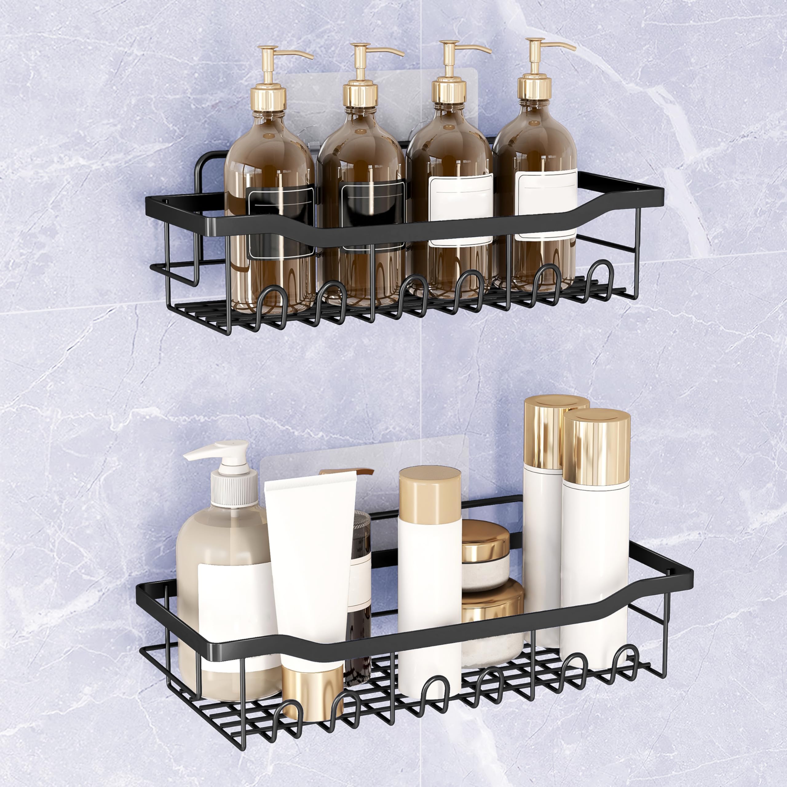 RUBOXA Self Adhesive Bathroom Shelf/GI Steel Multipurpose Shelf for Wall/Shelf Organizer for Kitchen/Bathroom Accessories - Pack of 2 (Black)