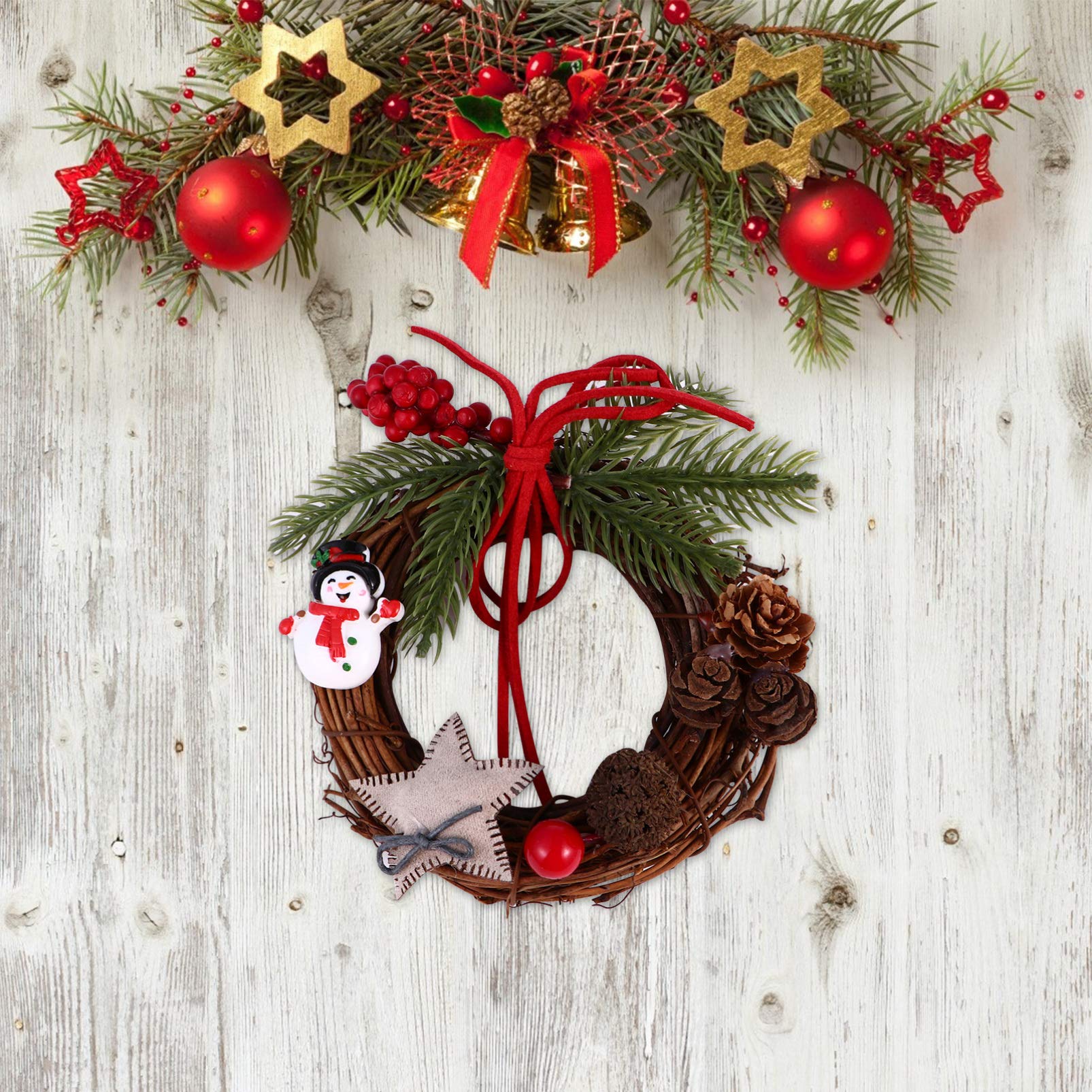 2pcs Christmas Wreath Ornament Festival Hanging Tag Christmas Pinecone Wreath Door Hanging Christmas Tree Garlands Christmas Rattan Wreaths Holiday Wreath Textile The Sign Window