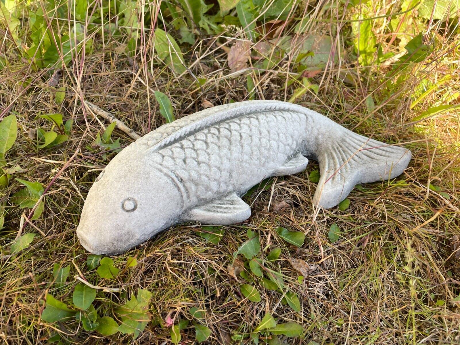 Burgess Home & Garden Grey Koi Carp Fish Stone Garden Statue | Outdoor Animal Fishing Angling Gift Ornament