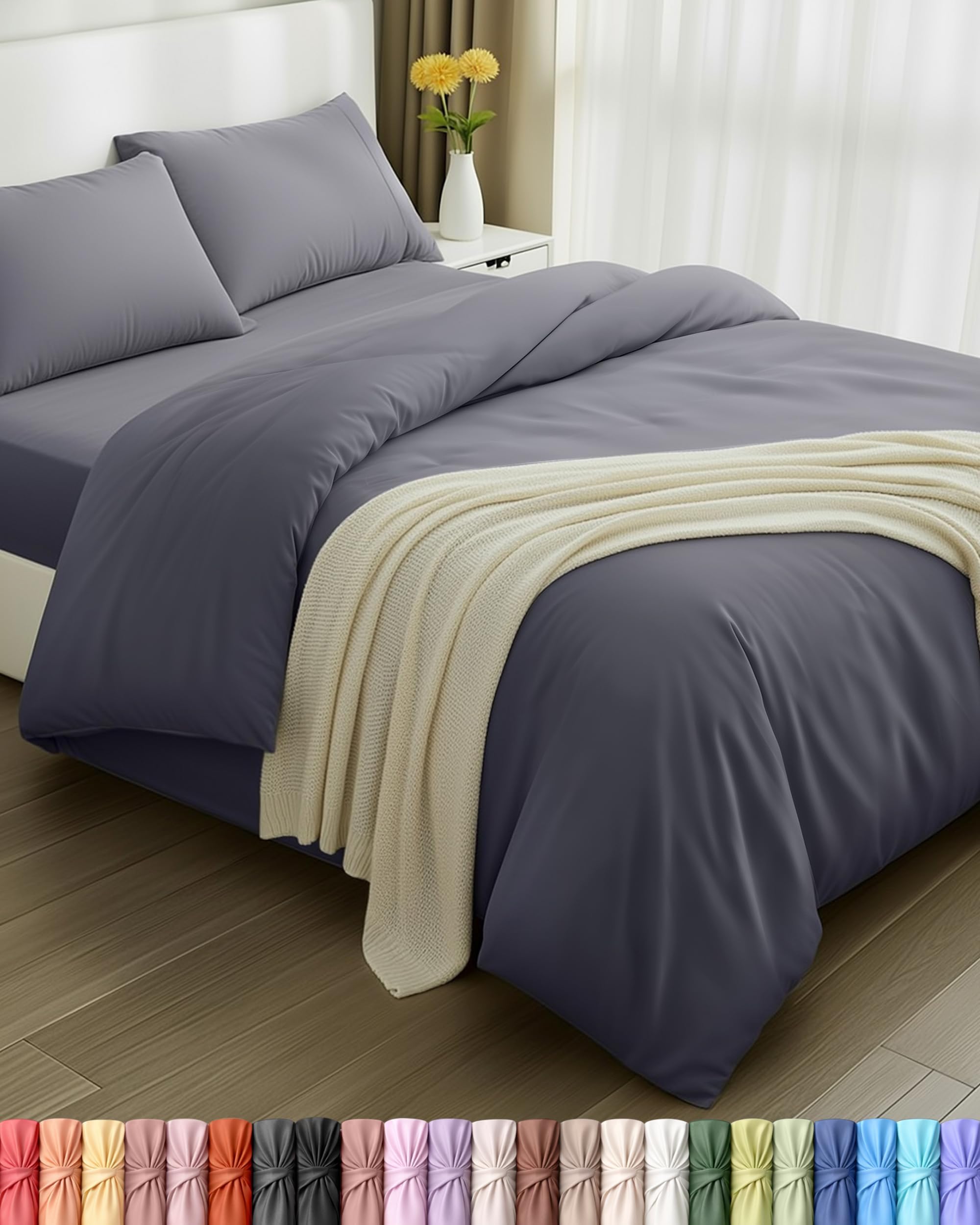 Utopia Bedding 4 Piece Double Bedding Set - Duvet Cover, Fitted Sheet with Pillow cases - Soft Brushed Microfiber (Grey)