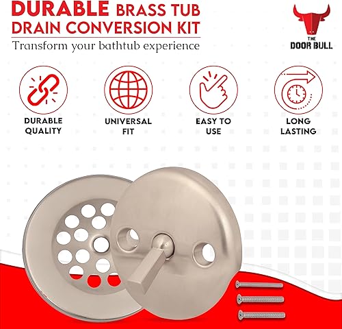 Miniatura 7 de Juego de molduras de bañera con palanca de viaje con placa frontal de desbordamiento de dos agujeros, desagüe de bañera con colador, desbordamiento