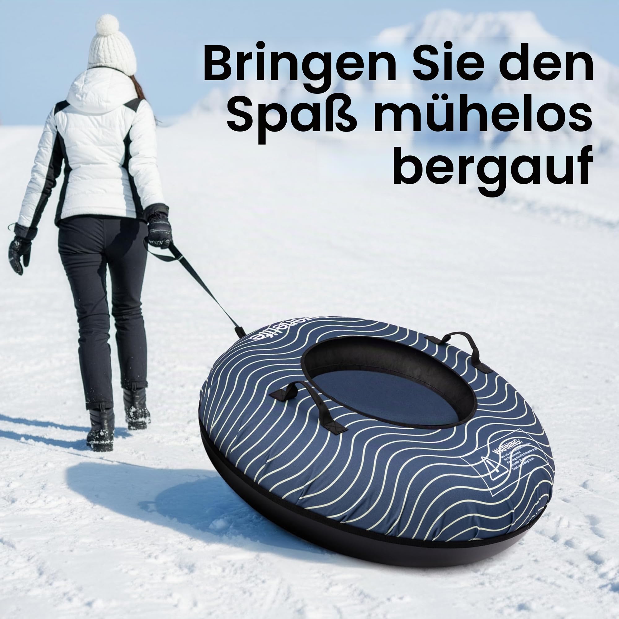 SereneLife Snowtube 102 cm – Aufblasbarer Schlitten mit Zugband & Hartplastikboden für Kinder & Erwachsene Reinforced Boden & Extra-Polsterung - Schnelle Gleitfläche - Winterspaß für 2 Personen