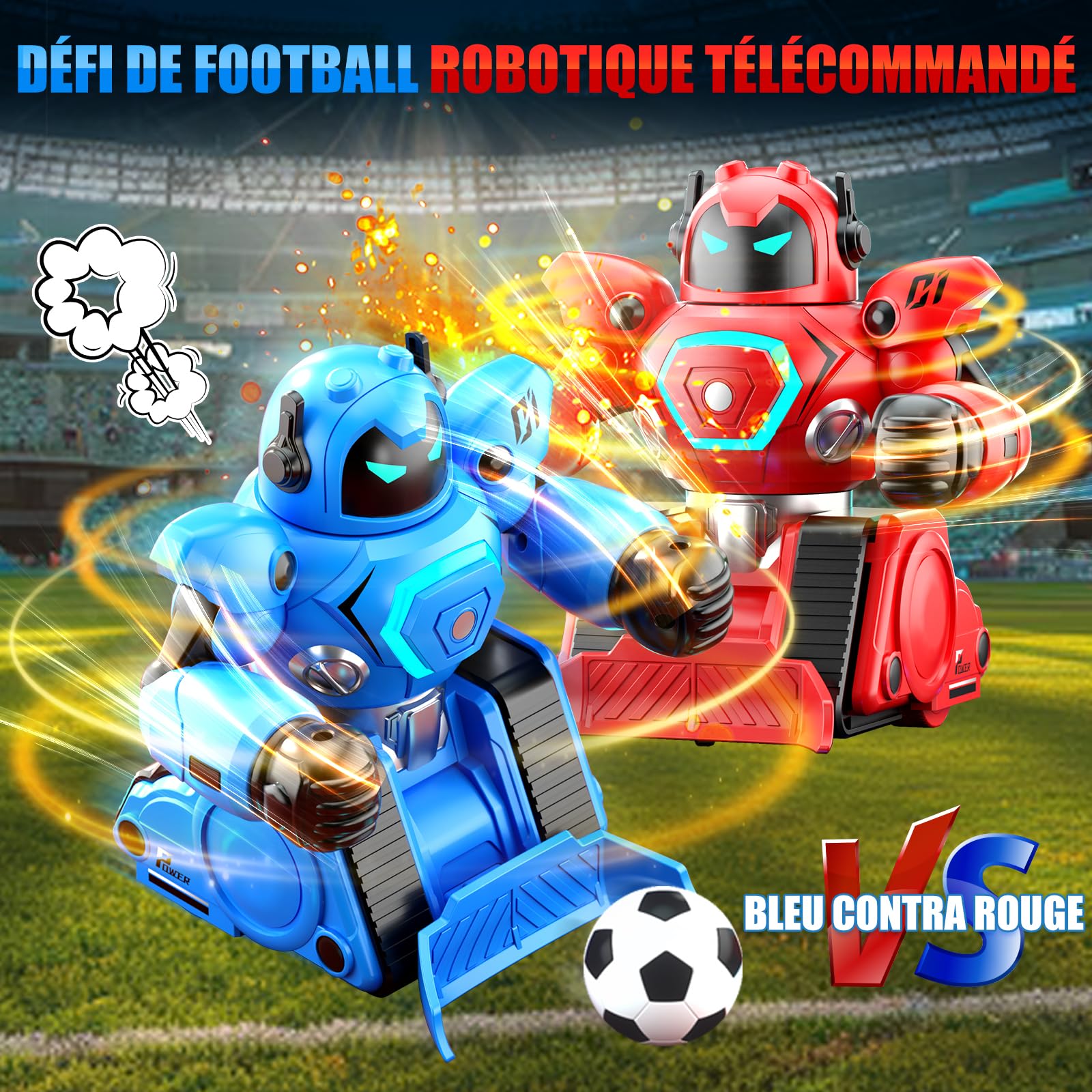 Herenear 2 Robots Kombat Boxeur Télécommandé, Jouets de Combat Robot, Voiture Télécommandés avec Poupées Ejectable, Lumières LED et Musique, Voiture de Football RC, Cadeaux pour Garçon Fille