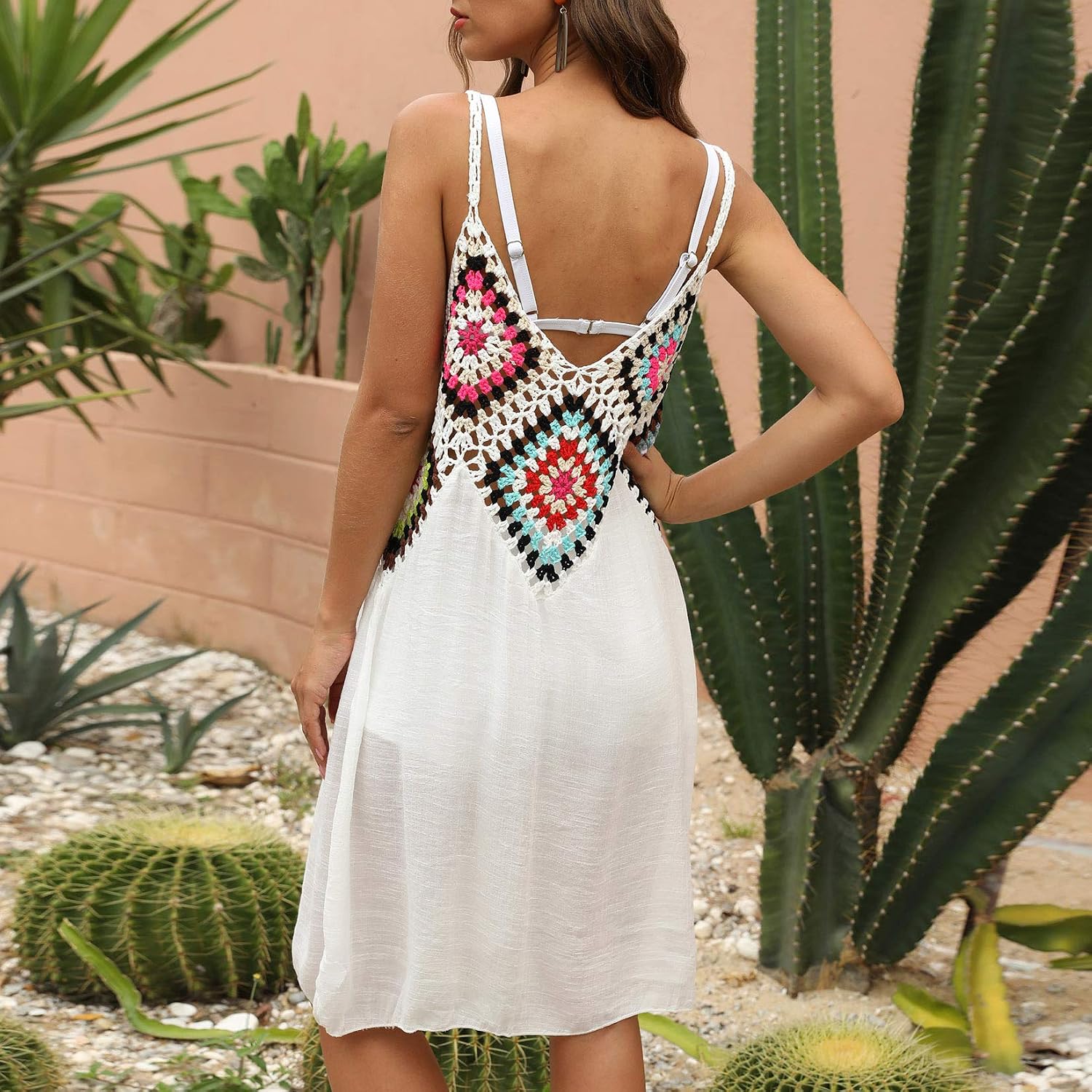 Lu's Chic Women's Summer Dress V Neck Sundress Casual Backless Sexy Floral Spaghetti Strap Knit