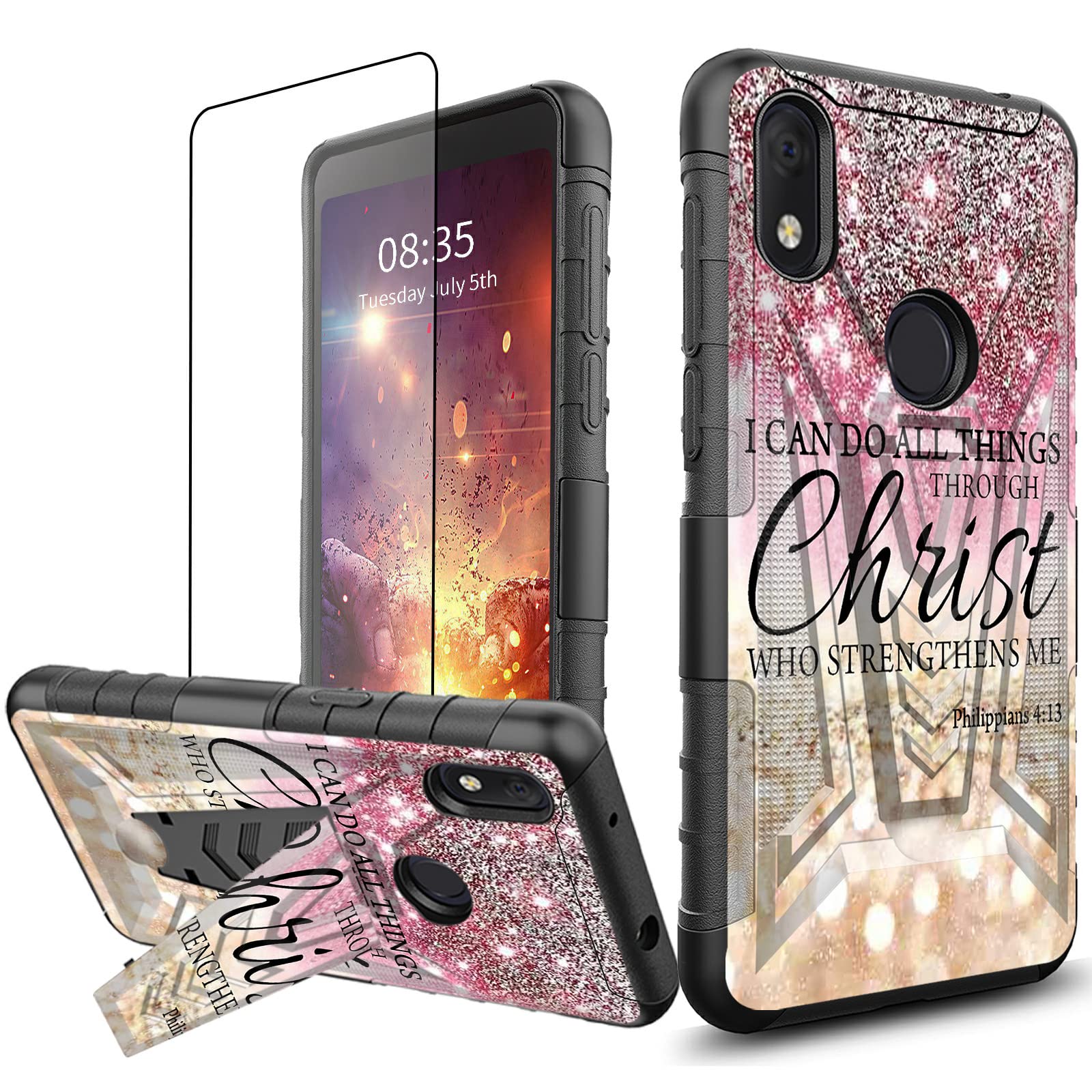 for Jitterbug Smart 3 case/Lively Smart (2021) Phone Case with Screen Protector,Heavy Duty Rugged Kickstand Cell Phone Cover for Jitterbug Lively Smart3 (5007S)-I can do All Things Through Christ