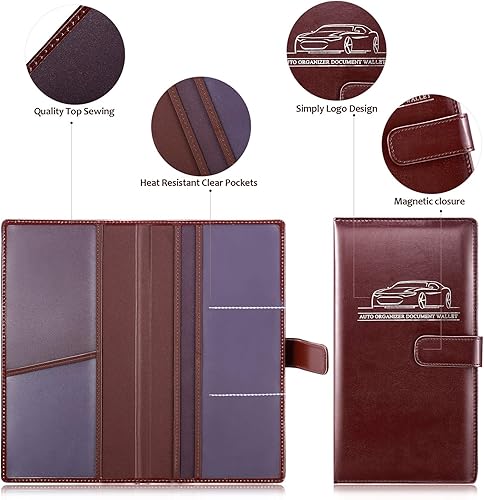 Miniatura 3 de 2 tarjeteros magnéticos de registro y seguro de automóvil, organizador de cuero para tarjetero, guantera de vehículo, organizador de cuero para